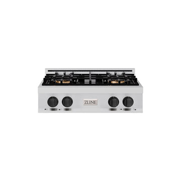 ZLINE Autograph Edition 30" Classic Gas Rangetop with 4 Burner DuoPro™ Cooktop in Stainless Steel and Matte Black Accents, PCRTZ-30-MB