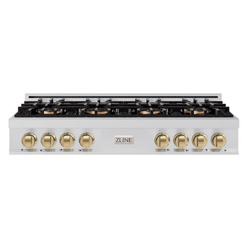 ZLINE Autograph 48" Classic Gas Rangetop with 8 Burner DuoPro™ Cooktop in Stainless Steel and Champagne Bronze Accents, PCRTZ-48-CB