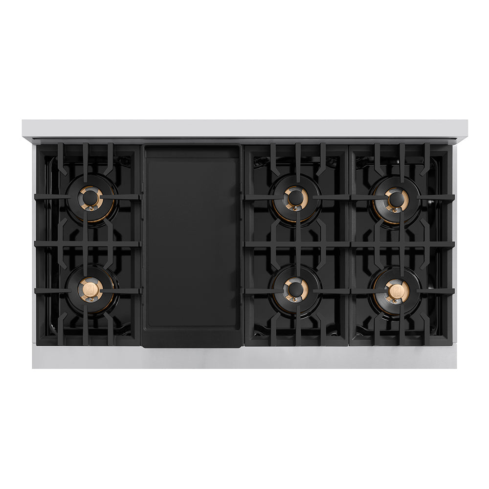 ZLINE Autograph 48" Classic Gas Rangetop with 8 Burner DuoPro™ Cooktop in Stainless Steel and Polished Gold Accents, PCRTZ-48-G