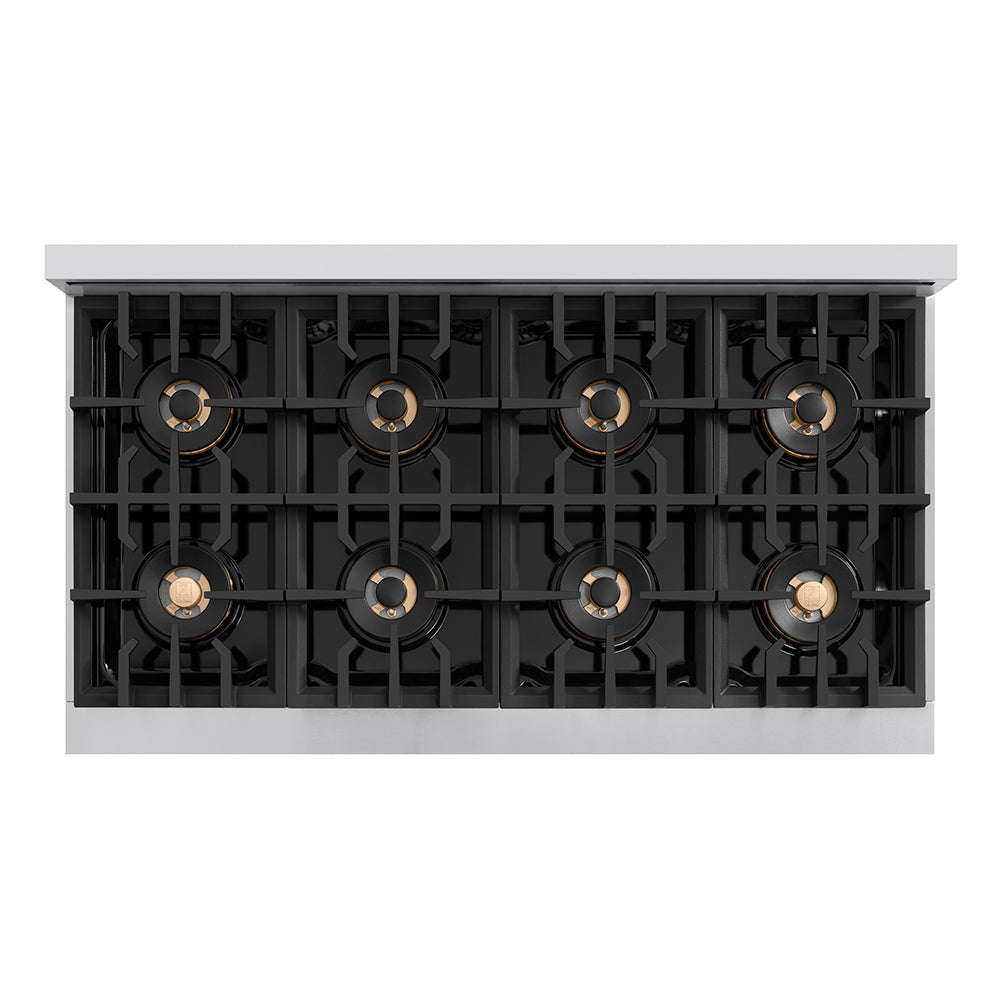 ZLINE Autograph 48" Classic Gas Rangetop with 8 Burner DuoPro™ Cooktop in Stainless Steel and Polished Gold Accents, PCRTZ-48-G