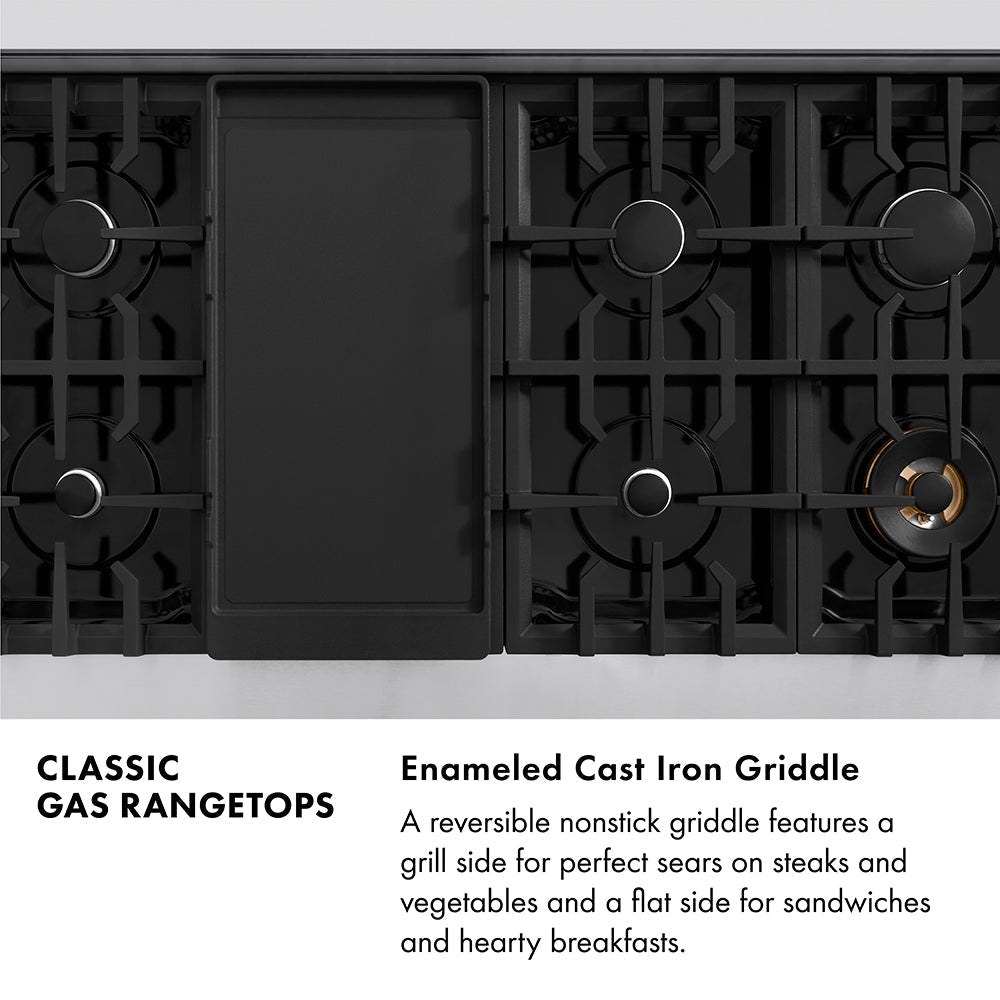ZLINE Autograph Edition 48 in. Porcelain Rangetop with 7 Gas Burners in Stainless Steel and Matte Black Accents, RTZ-48-MB