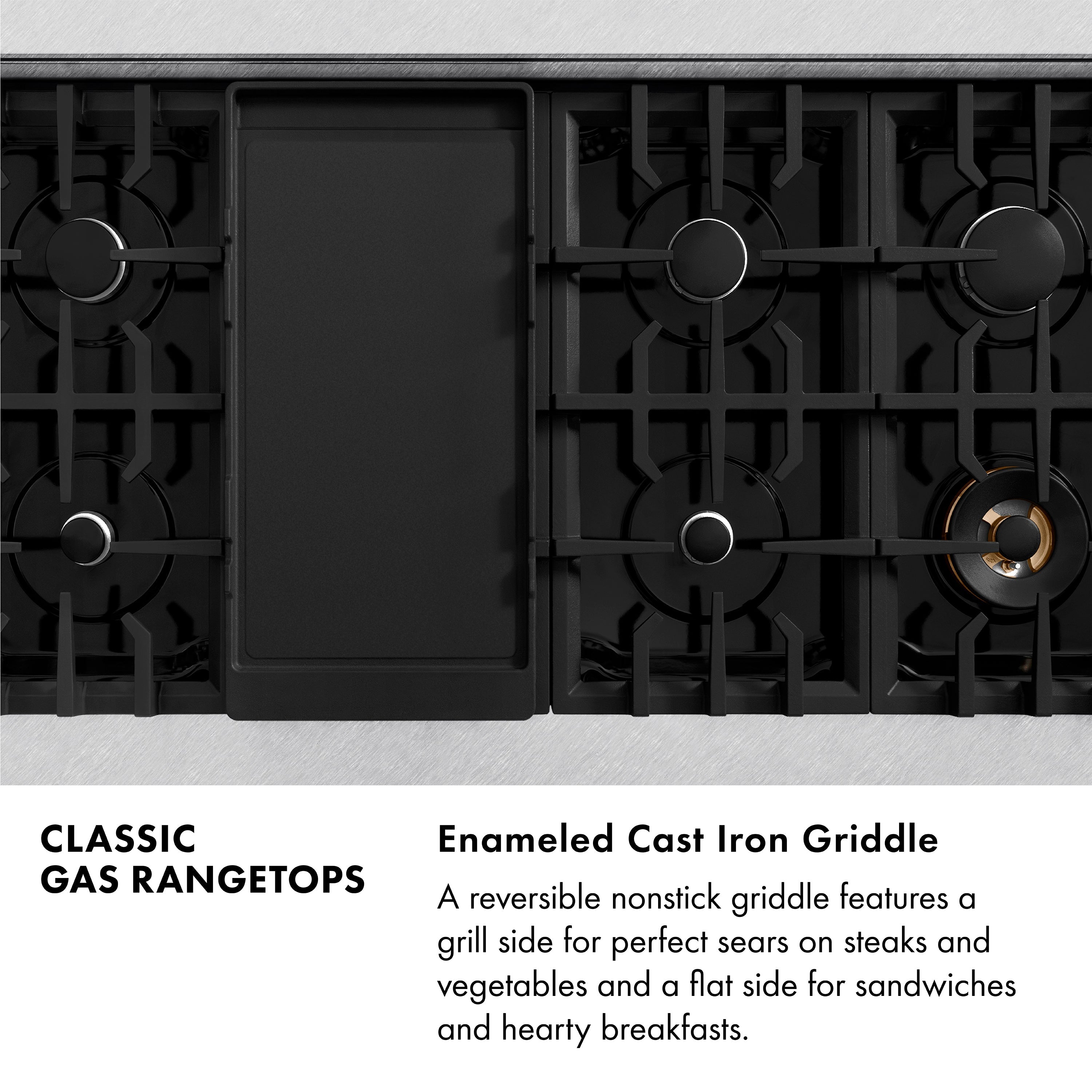 ZLINE 48" Legacy Gas Rangetop with 7 Burners and Porcelain Cooktop in Satin Stainless Steel with Griddle, RTS-GR-48