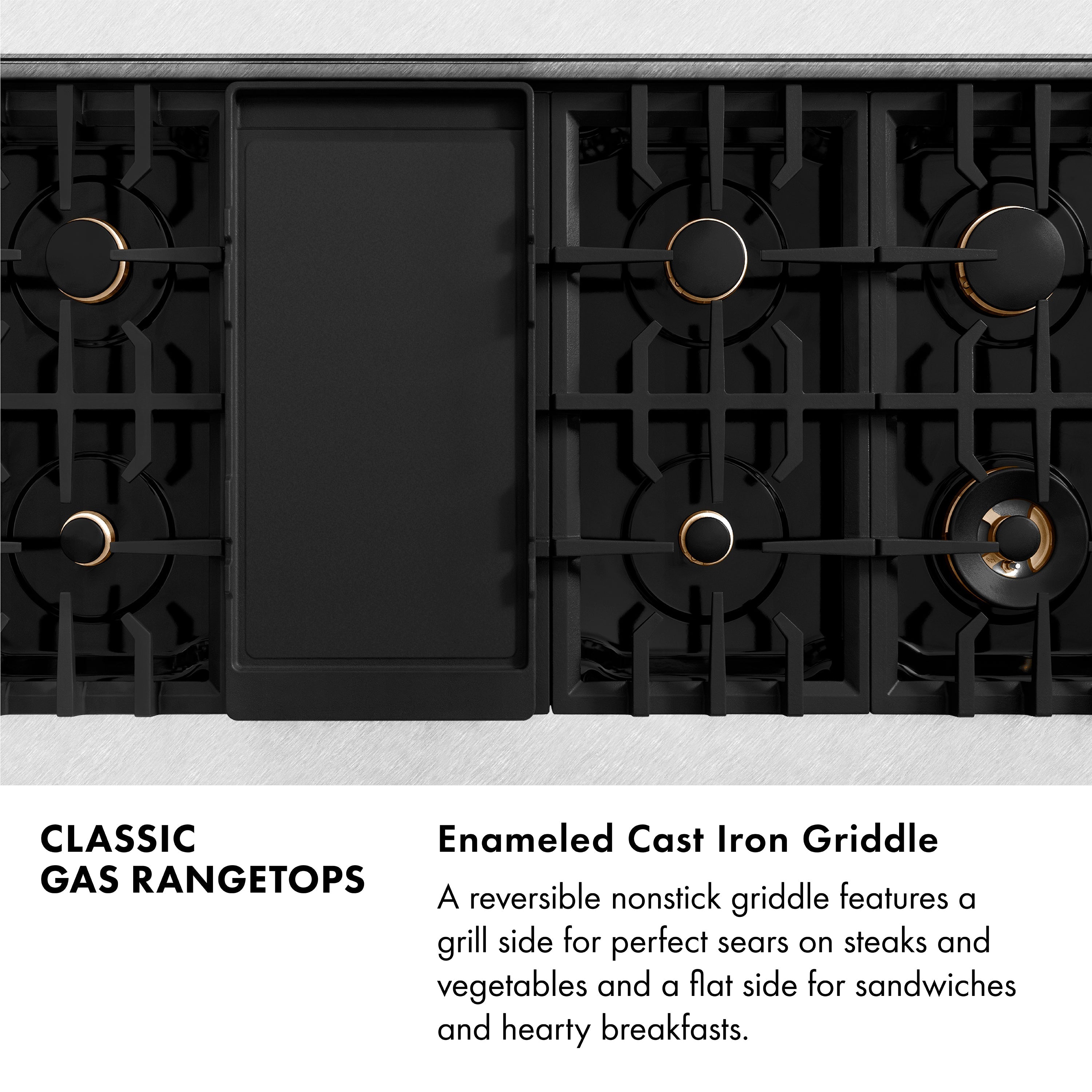 ZLINE Autograph 48" Legacy Gas Rangetop with 7 Burners and Porcelain Cooktop in Satin Stainless Steel with Polished Gold Accents, RTSZ-48-G