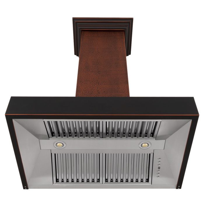 ZLINE 36 in. Wall Mount Range Hood Hand-Hammered Copper Finish 4-Speed Fan LED Lighting (655-HBXXX-36)