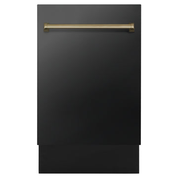 ZLINE Autograph Edition 18-Inch Dishwasher, Black Stainless Steel, Champagne Bronze Handle, DWVZ-BS-18-CB