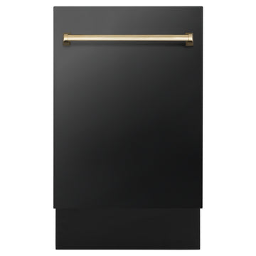 ZLINE Autograph Edition 18-Inch Dishwasher, Black Stainless Steel, Gold Handle, Model DWVZ-BS-18-G