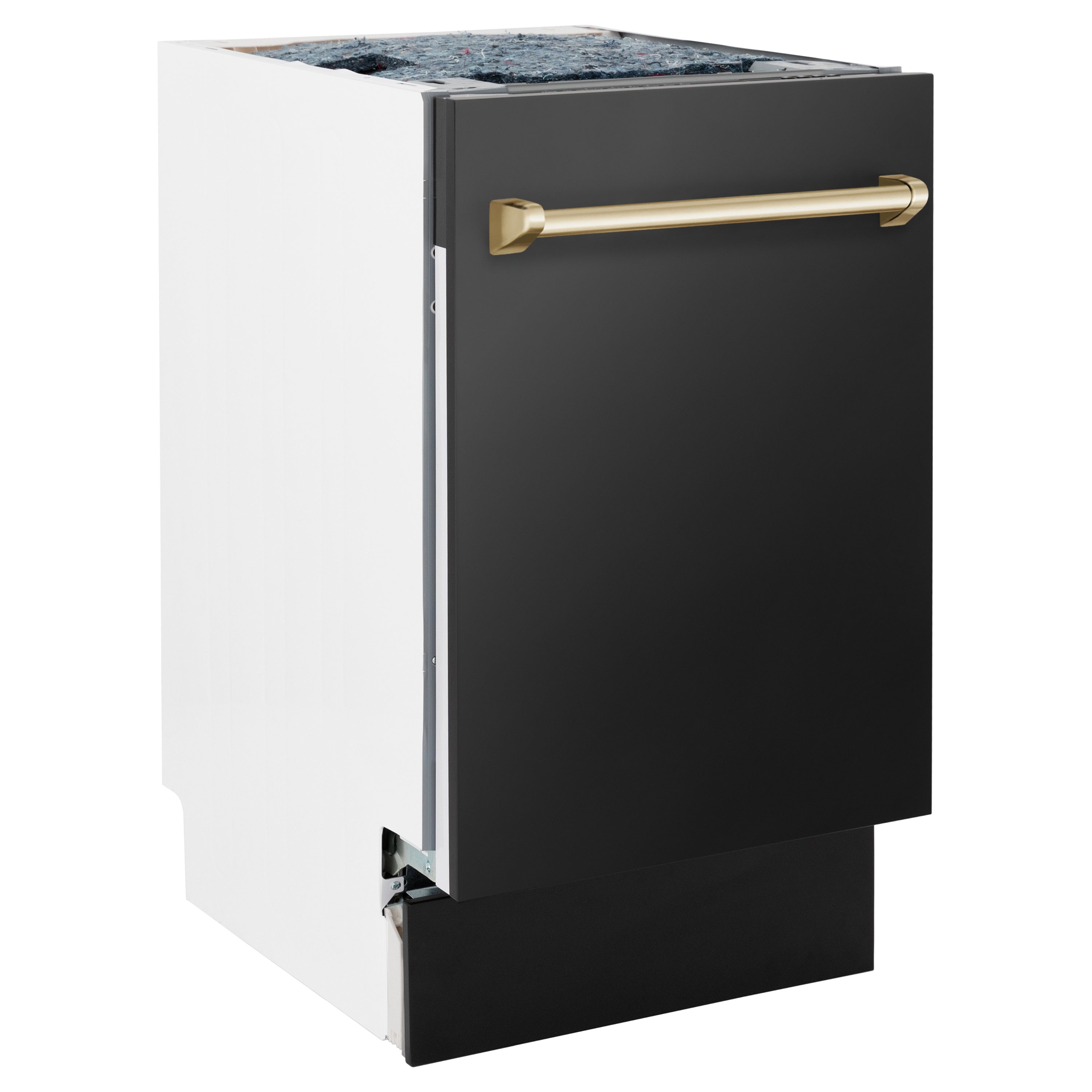 ZLINE Autograph Edition 18-Inch Dishwasher, Black Stainless Steel, Gold Handle, Model DWVZ-BS-18-G