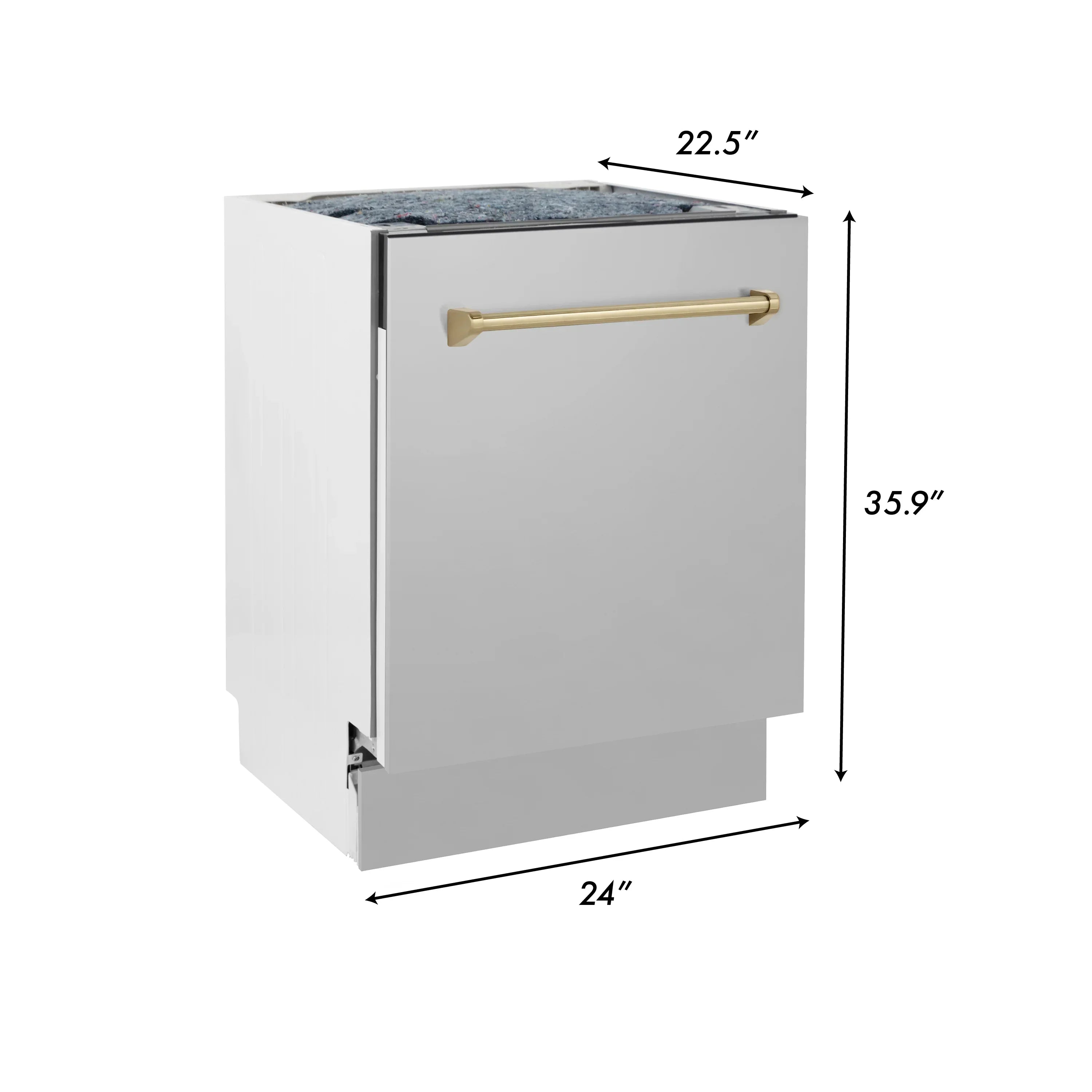 ZLINE Autograph Series 24-Inch Tall Built-In Dishwasher, Stainless Steel, Champagne Bronze Handle, DWVZ-304-24-CB