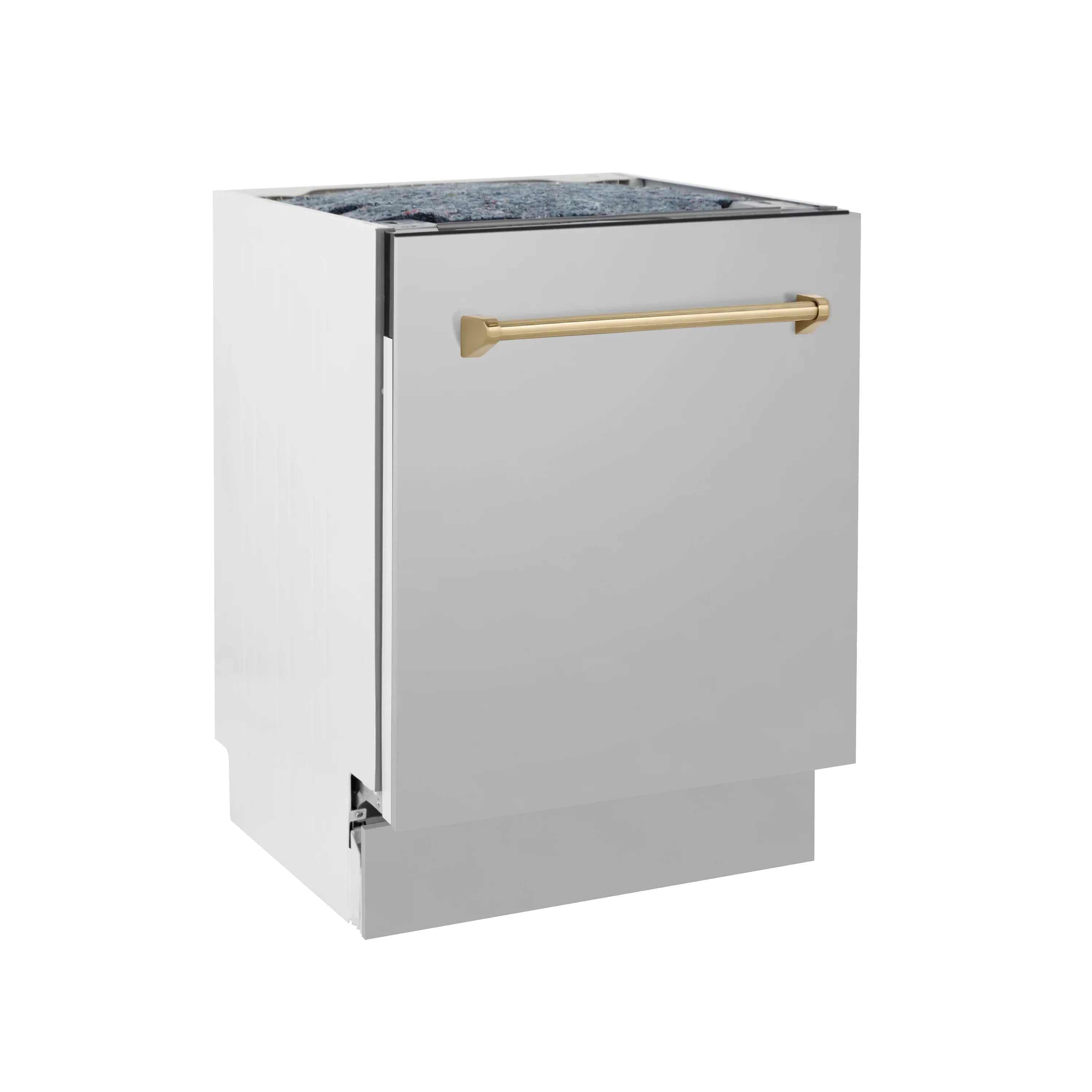 ZLINE Autograph Series 24-Inch Tall Built-In Dishwasher, Stainless Steel, Champagne Bronze Handle, DWVZ-304-24-CB