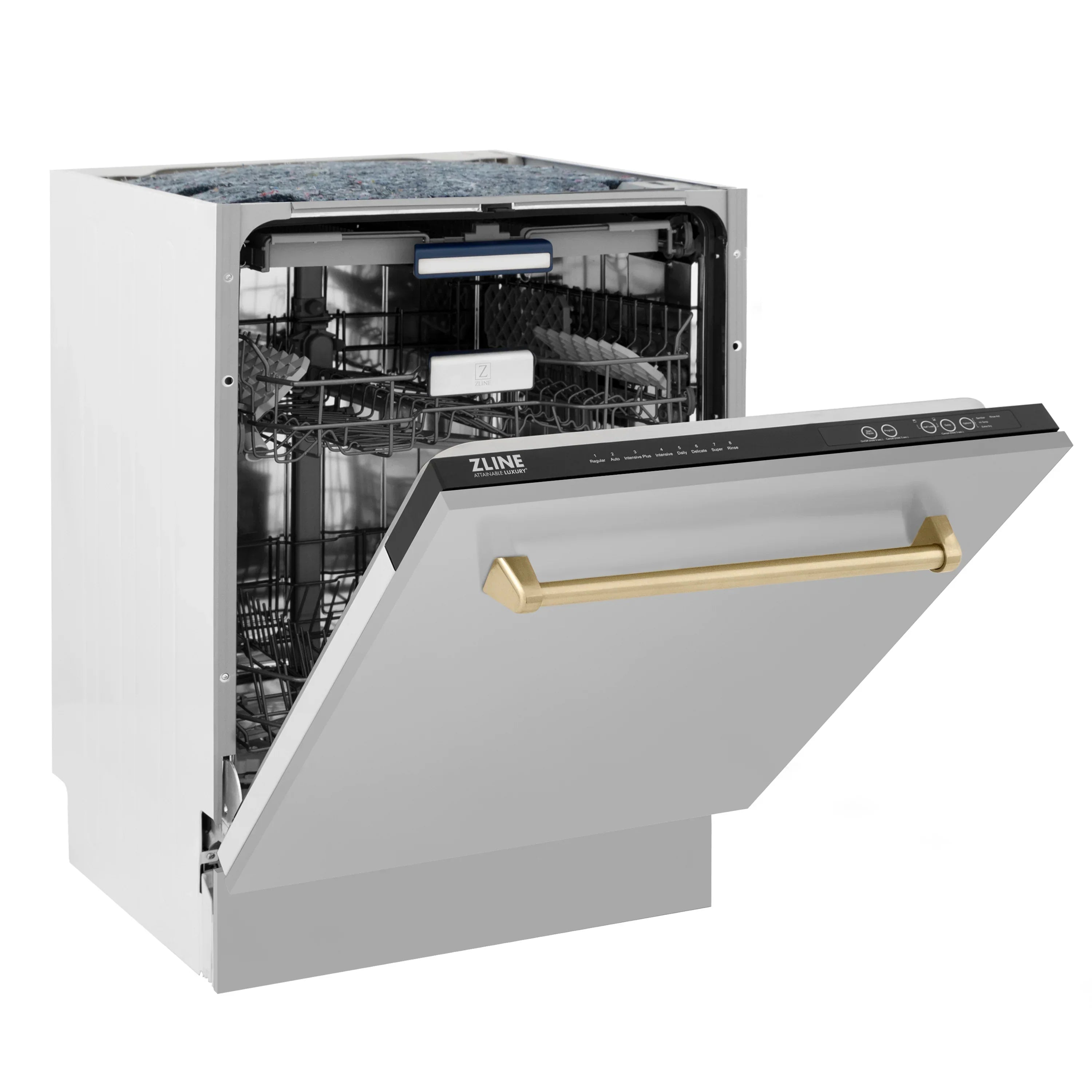 ZLINE Autograph Series 24-Inch Tall Built-In Dishwasher, Stainless Steel, Champagne Bronze Handle, DWVZ-304-24-CB