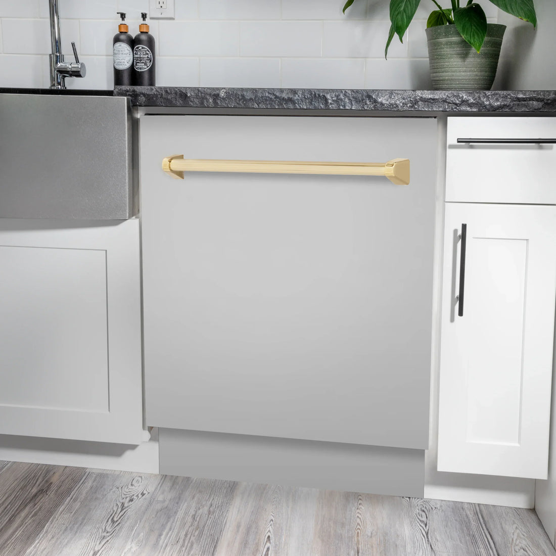 ZLINE Autograph Series 24-Inch Tall Built-In Dishwasher, Stainless Steel, Gold Handle, Model DWVZ-304-24-G