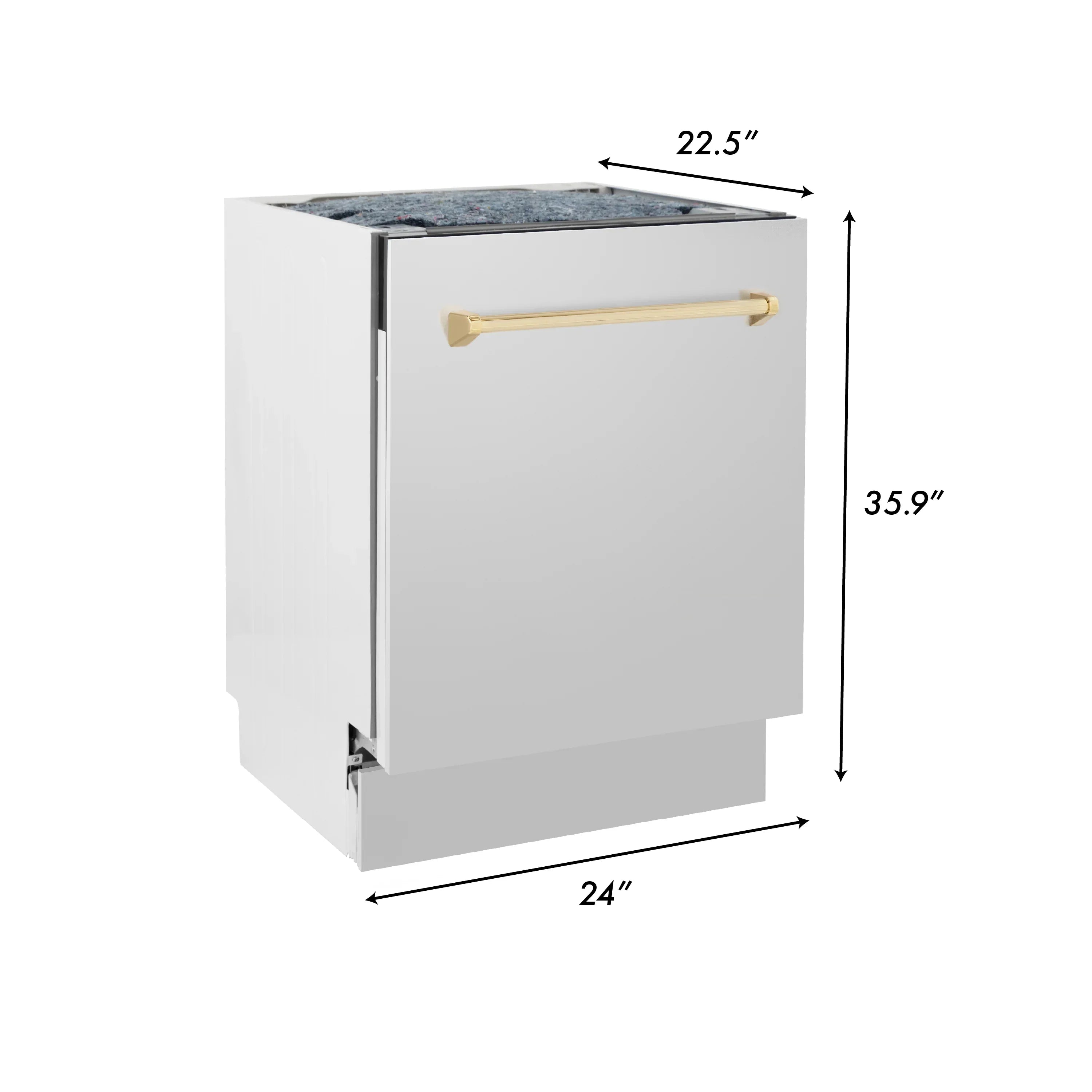 ZLINE Autograph Series 24-Inch Tall Built-In Dishwasher, Stainless Steel, Gold Handle, Model DWVZ-304-24-G