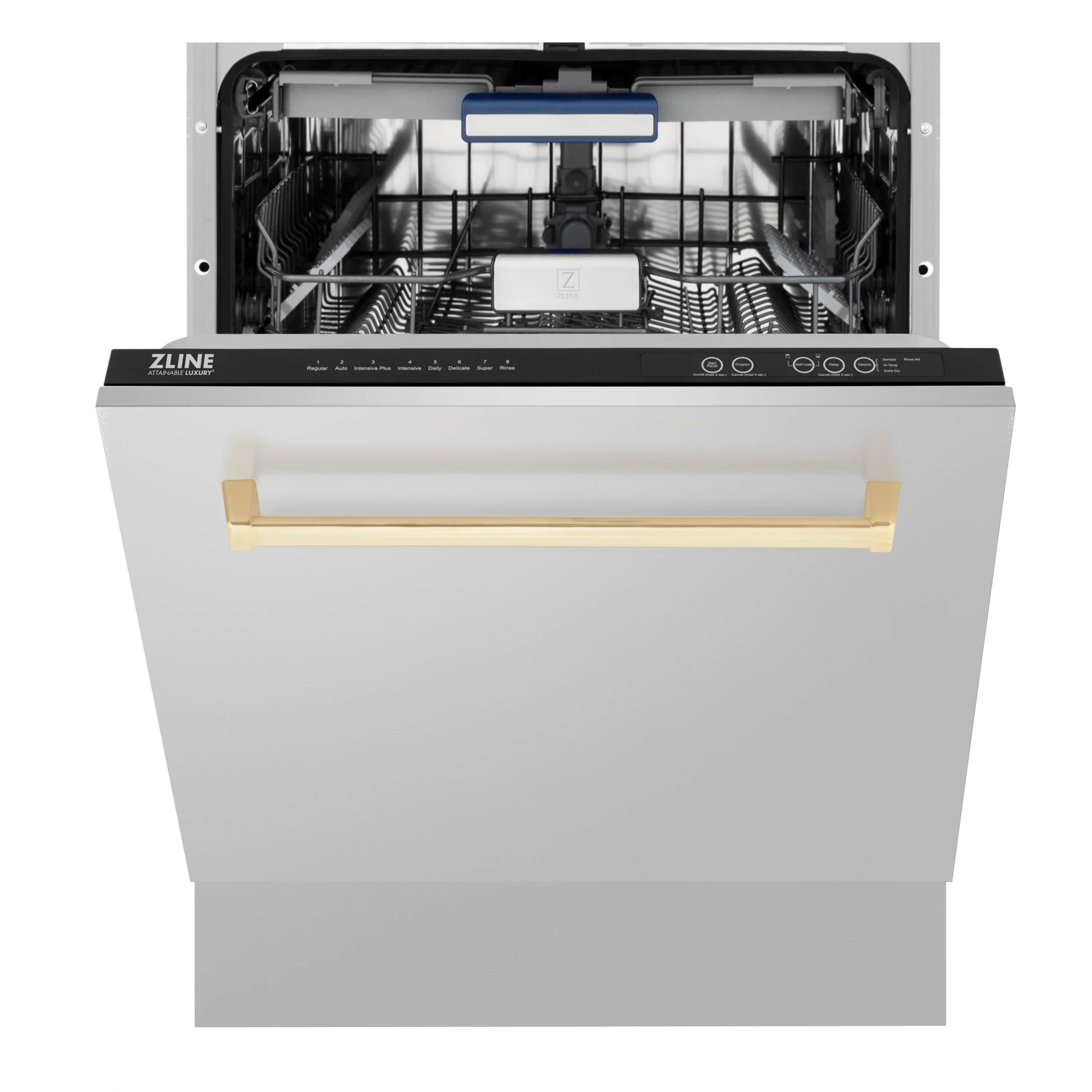 ZLINE Autograph Series 24-Inch Tall Built-In Dishwasher, Stainless Steel, Gold Handle, Model DWVZ-304-24-G