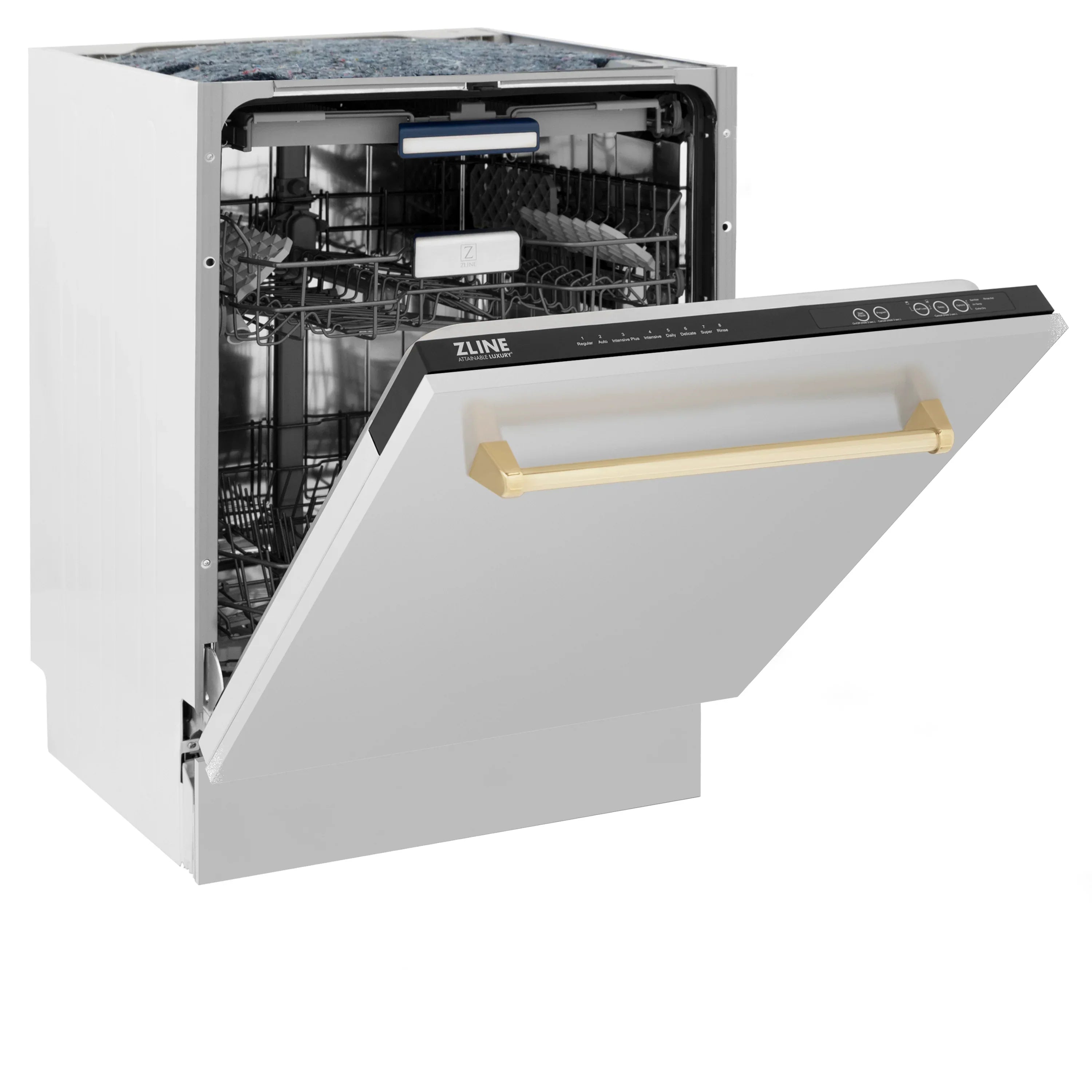 ZLINE Autograph Series 24-Inch Tall Built-In Dishwasher, Stainless Steel, Gold Handle, Model DWVZ-304-24-G