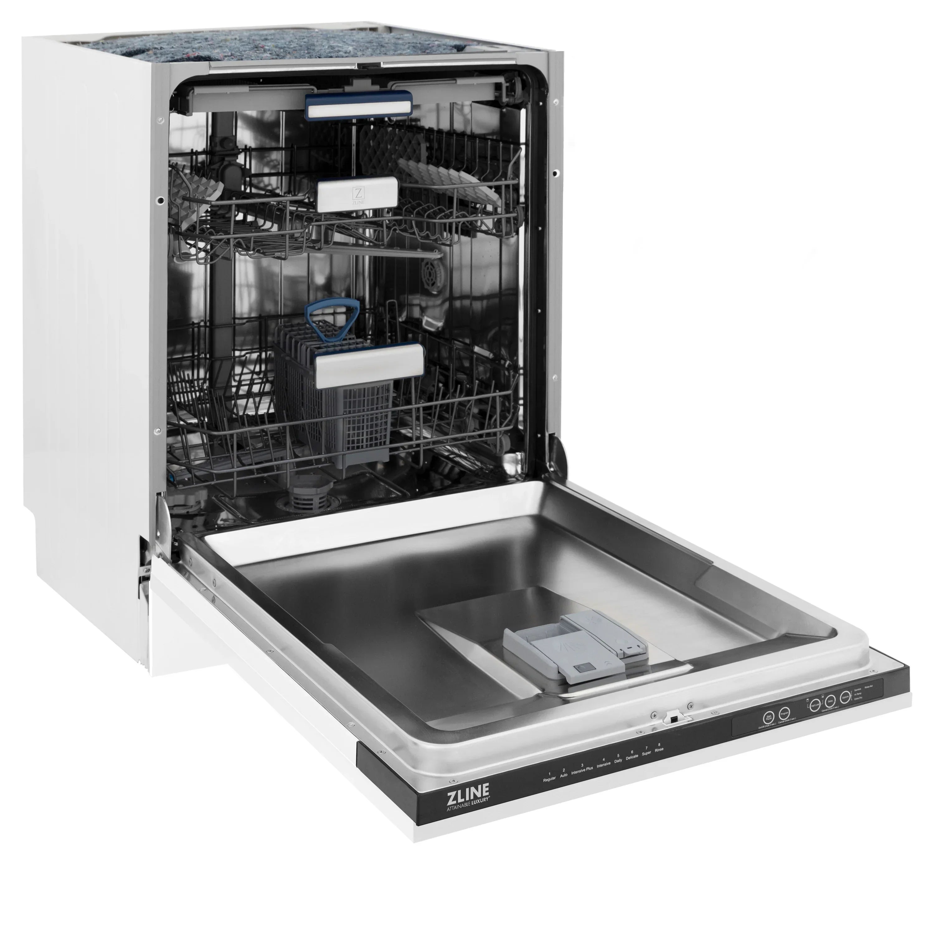 ZLINE Autograph Series 24" Tall Built-In Dishwasher, White Matte Finish, Gold Handle, Model DWVZ-WM-24-G