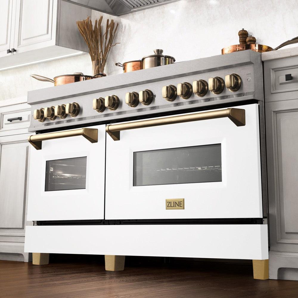 ZLINE Autograph Edition 60 in. Dual Fuel Range 7.4 cu. ft. with White Matte Door and Gold Accents (RAZ-WM-60-G)