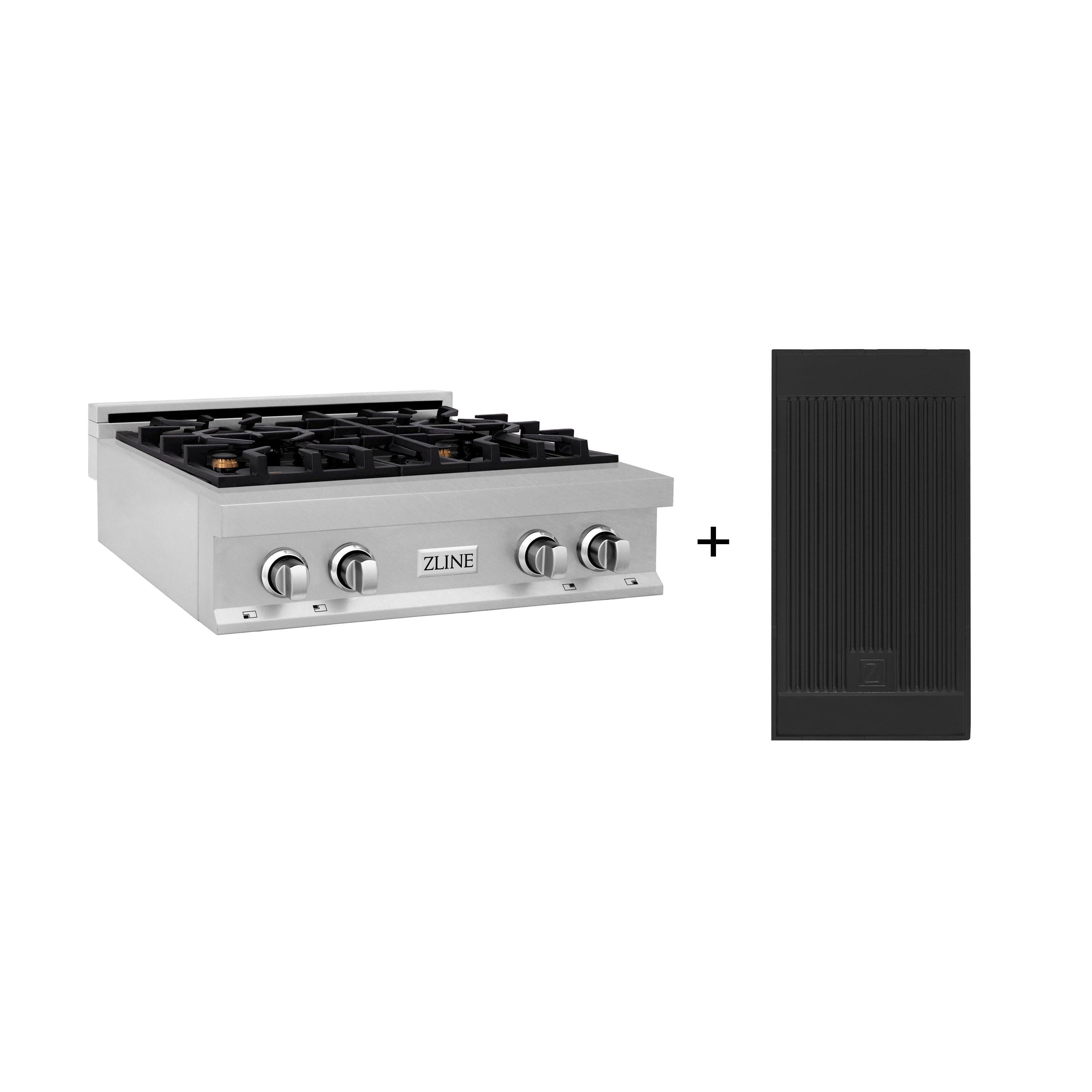 ZLINE 30" Legacy Gas Rangetop with 4 Brass Burners and Porcelain Cooktop in Satin Stainless Steel with Griddle, RTS-BR-GR-30