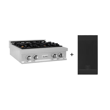 ZLINE 30" Legacy Gas Rangetop with 4 Brass Burners and Porcelain Cooktop in Satin Stainless Steel with Griddle, RTS-BR-GR-30