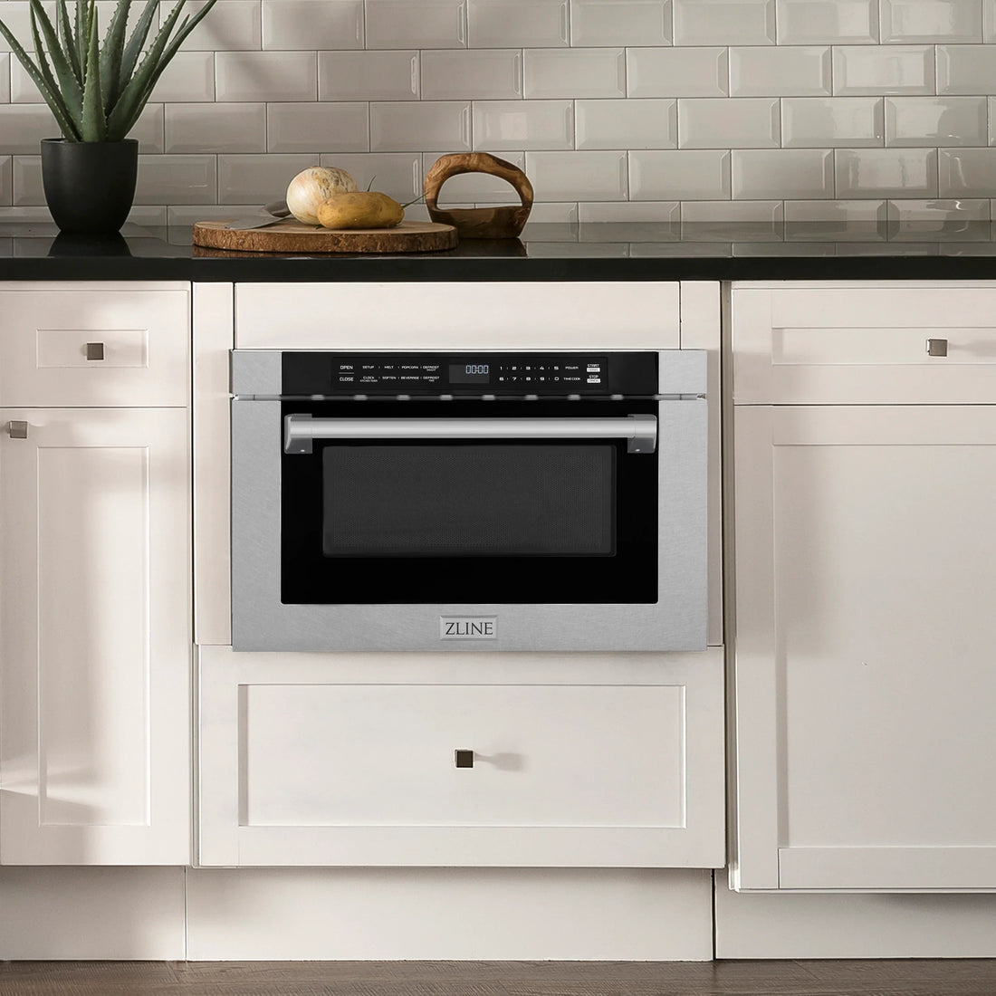ZLINE 24" 1.2 cu. ft. Built-in Microwave Drawer with a Traditional Handle in Satin Stainless Steel, MWD-1-SS-H