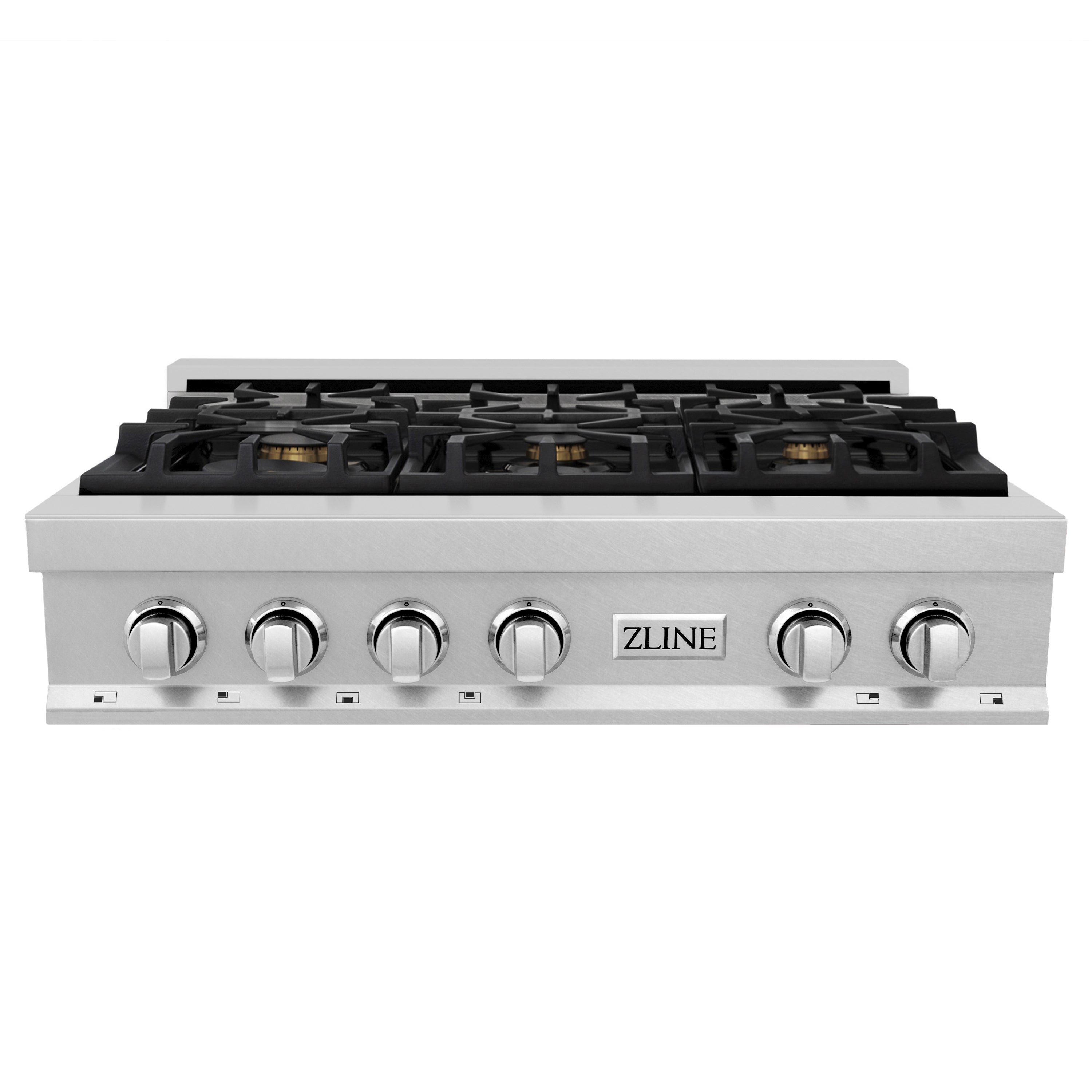 ZLINE 36" Legacy Gas Rangetop with 6 Brass Burners and Porcelain Cooktop in Satin Stainless Steel, RTS-BR-36