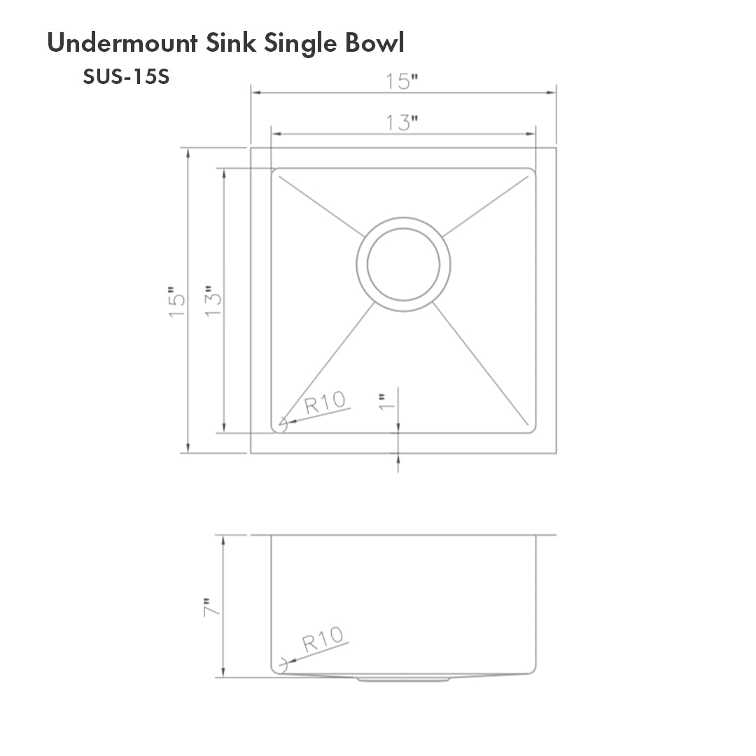 ZLINE 15" Boreal Undermount Single Bowl Satin Stainless Steel Bar Kitchen Sink, SUS-15S
