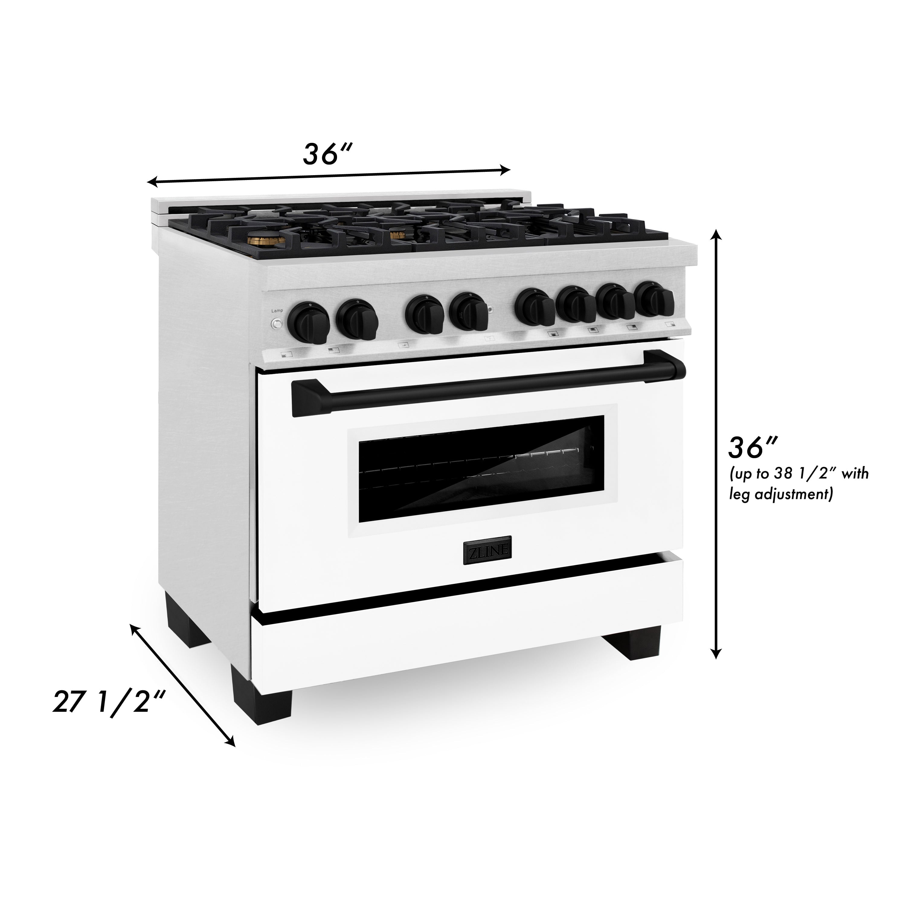 ZLINE Autograph Edition 36 in. 4.6 cu. ft. Dual Fuel Range with 6 Gas Burners and Electric Convection Oven, Satin Stainless Steel with White Matte Door and Matte Black Accents (Model RASZ-WM-36-MB)