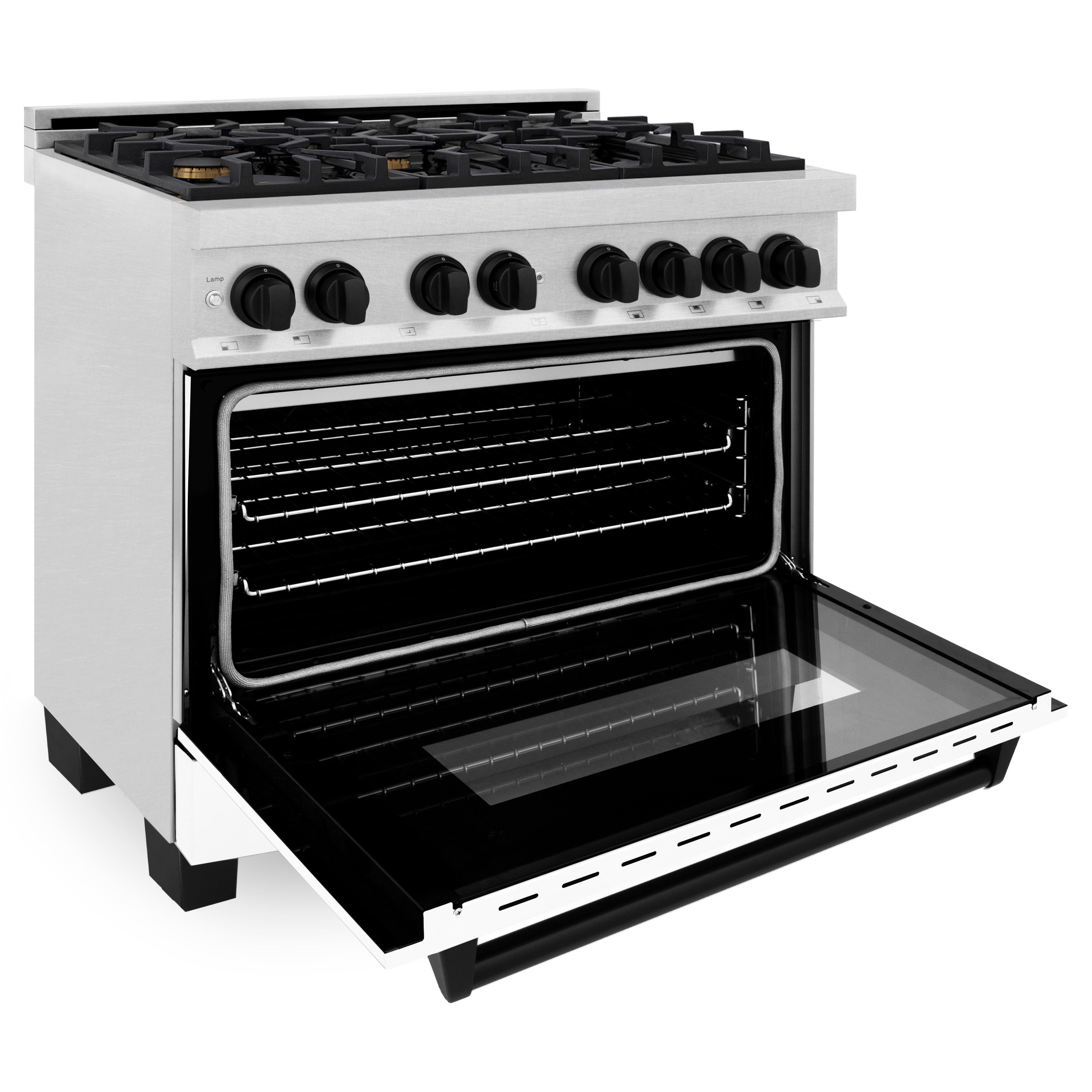 ZLINE Autograph Edition 36 in. 4.6 cu. ft. Dual Fuel Range with 6 Gas Burners and Electric Convection Oven, Satin Stainless Steel with White Matte Door and Matte Black Accents (Model RASZ-WM-36-MB)