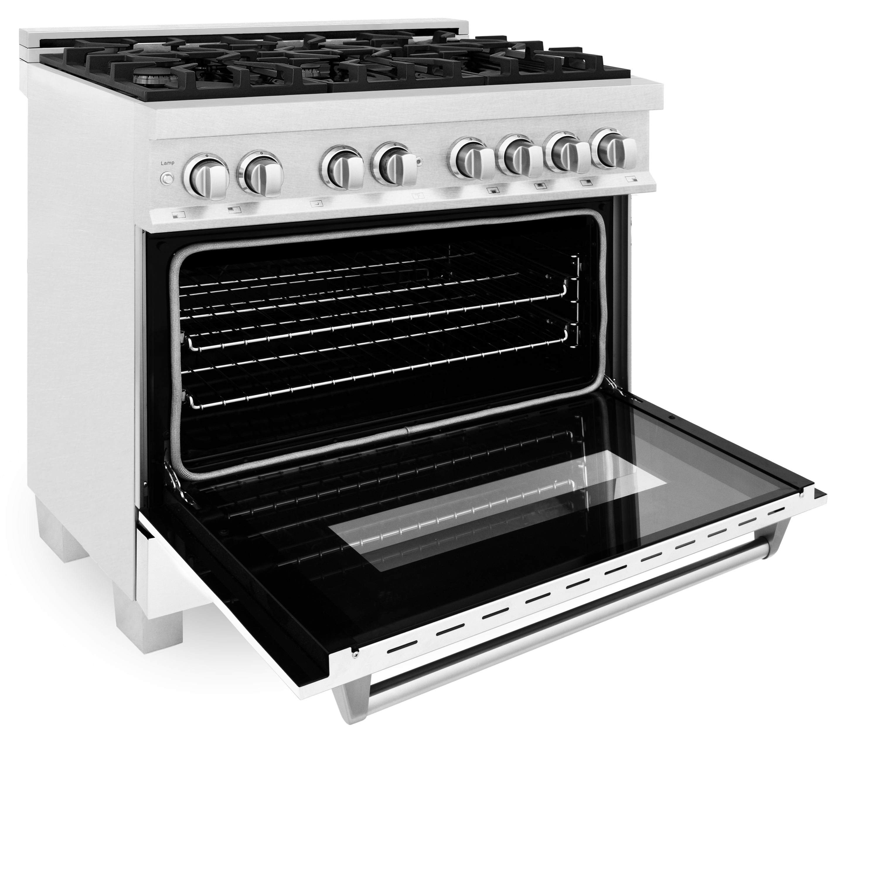 ZLINE 36 in. 4.6 cu. ft. Legacy Dual Fuel Range with 6-Burner Gas Cooktop and Electric Convection Oven, Satin Stainless Steel with White Matte Door (RAS-WM-36)