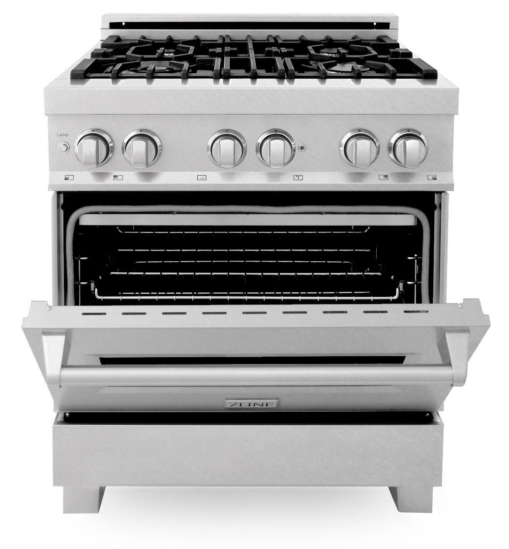 ZLINE Legacy 30-Inch Dual Fuel Range with 4-Burner Gas Cooktop, 4.0 cu. ft. Electric Convection Oven, Satin Stainless Steel (RAS-SN-30)