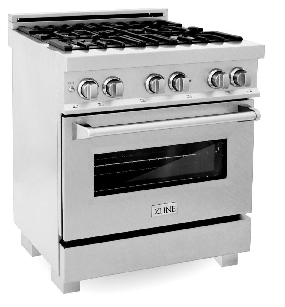 ZLINE 30 in. Kitchen Appliance Package with Satin Stainless Steel Stainless Dual Fuel Range, Ducted Vent Range Hood and Tall Tub Dishwasher, 3KP-RASRH30-DWV