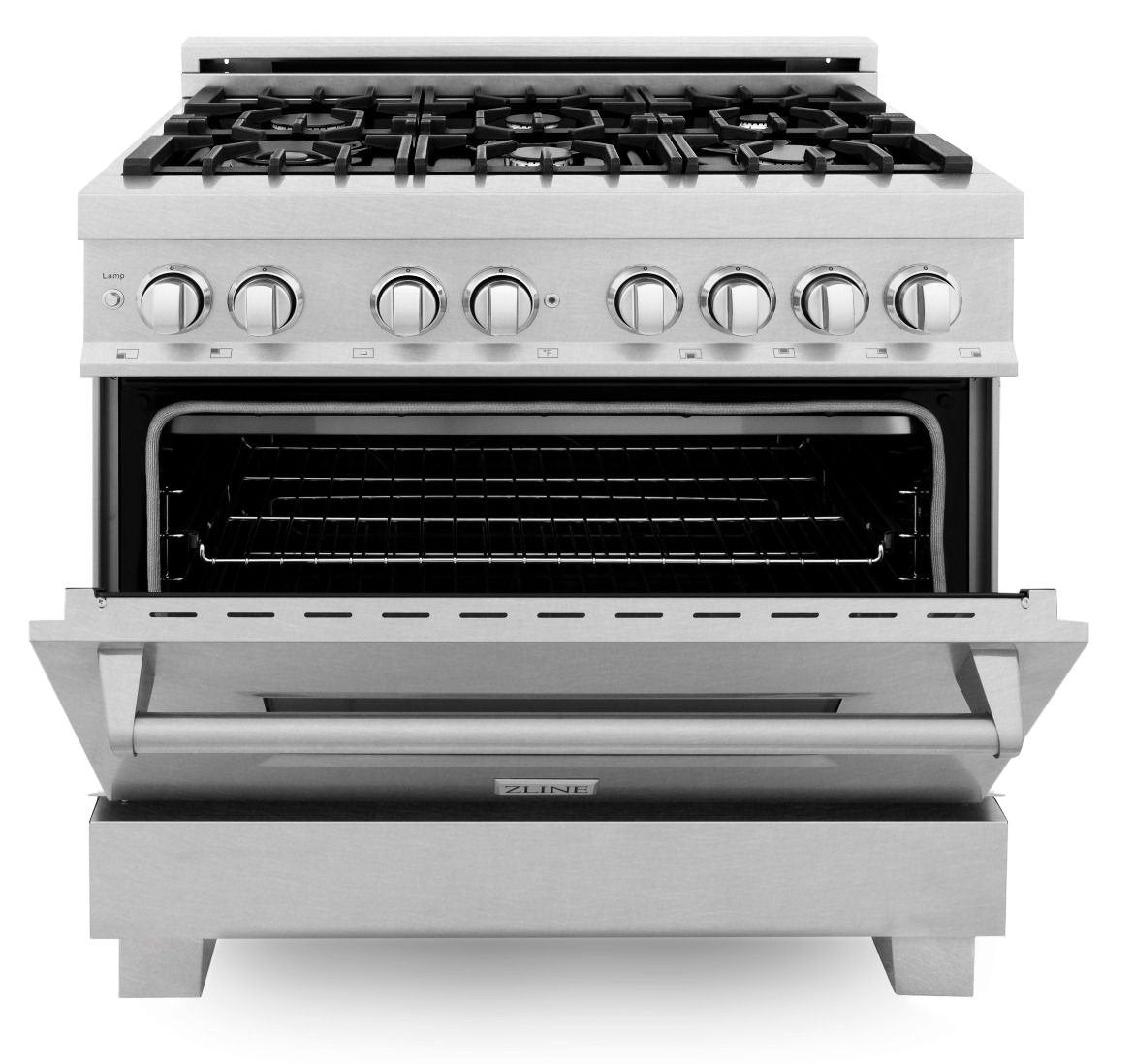 ZLINE 36 in. Kitchen Appliance Package with Satin Stainless Steel Stainless Dual Fuel Range, Ducted Vent Range Hood and Tall Tub Dishwasher, 3KP-RASRH36-DWV