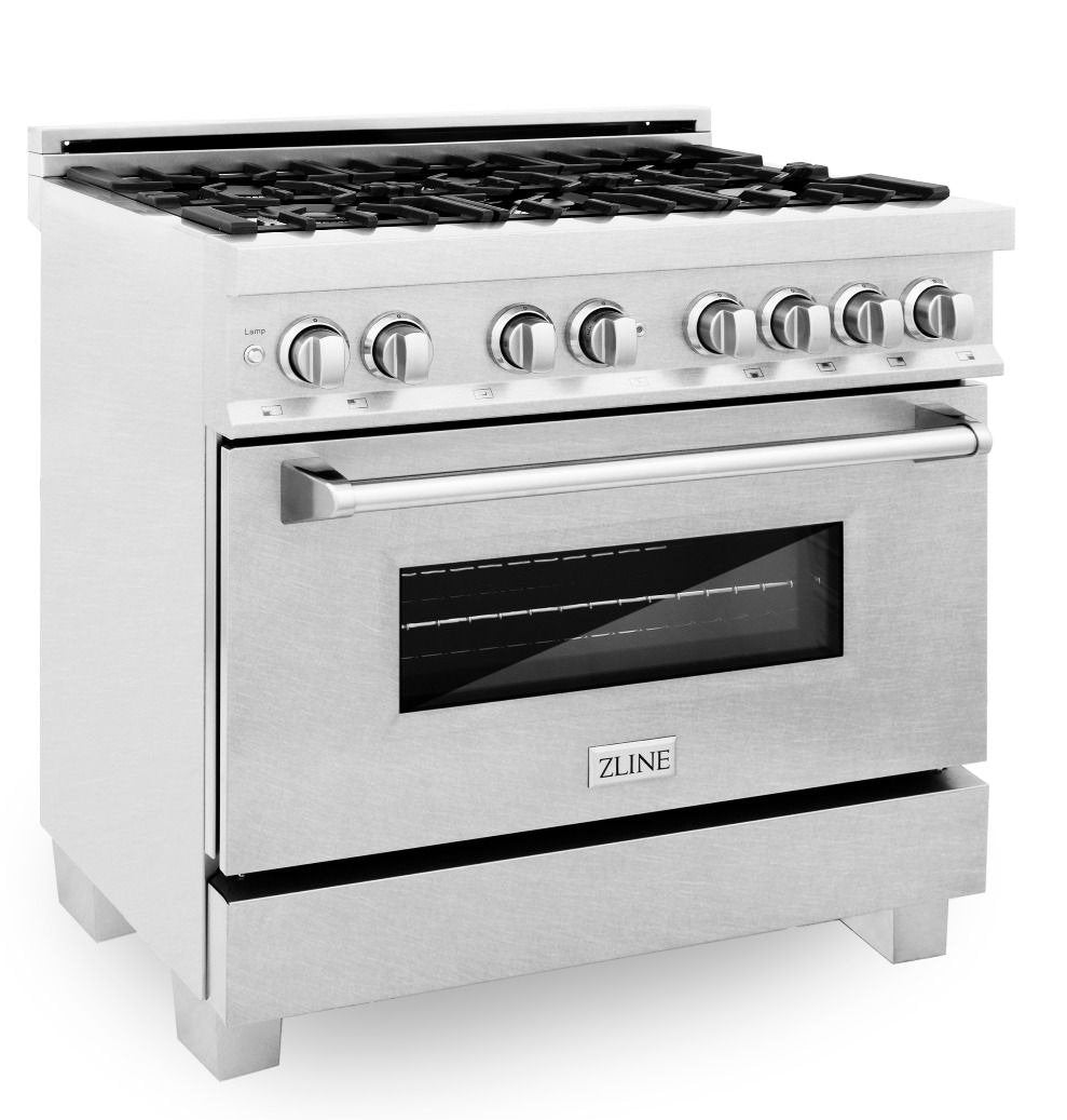 ZLINE 36 in. Dual Fuel Range & 36 in. Range Hood in Satin Stainless Steel Appliance Package, 2KP-RASSNRH36