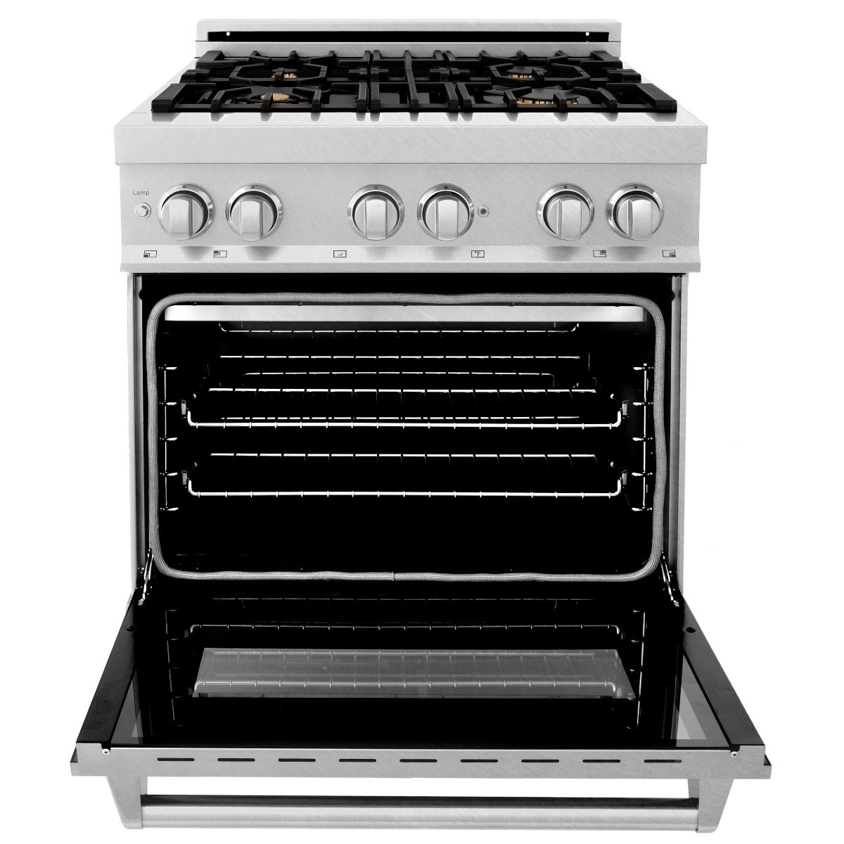 ZLINE Legacy 30 in. 4.0 cu. ft. Dual Fuel Range with 4 Brass Burners, Gas Cooktop and Electric Convection Oven, Satin Stainless Steel (RAS-SN-BR-30)