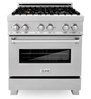 ZLINE Legacy 30 in. 4.0 cu. ft. Dual Fuel Range with 4 Brass Burners, Gas Cooktop and Electric Convection Oven, Satin Stainless Steel (RAS-SN-BR-30)