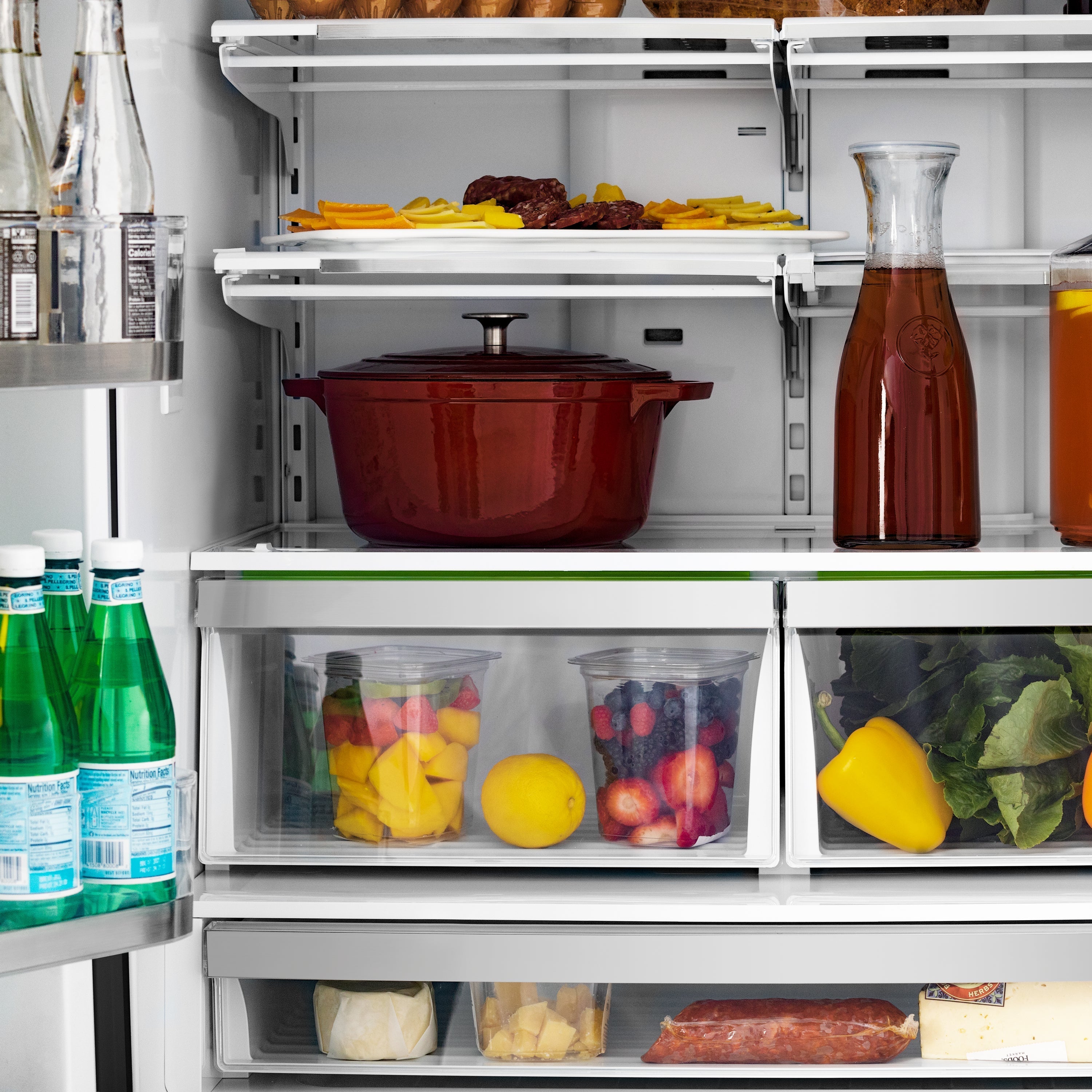 ZLINE 36 in. French Door Counter-Depth Refrigerator, 22.5 cu. ft., Ice Maker, Fingerprint-Resistant Black Stainless Steel, Champagne Bronze Helix Handles (RFMZ-36-BS-KCB)
