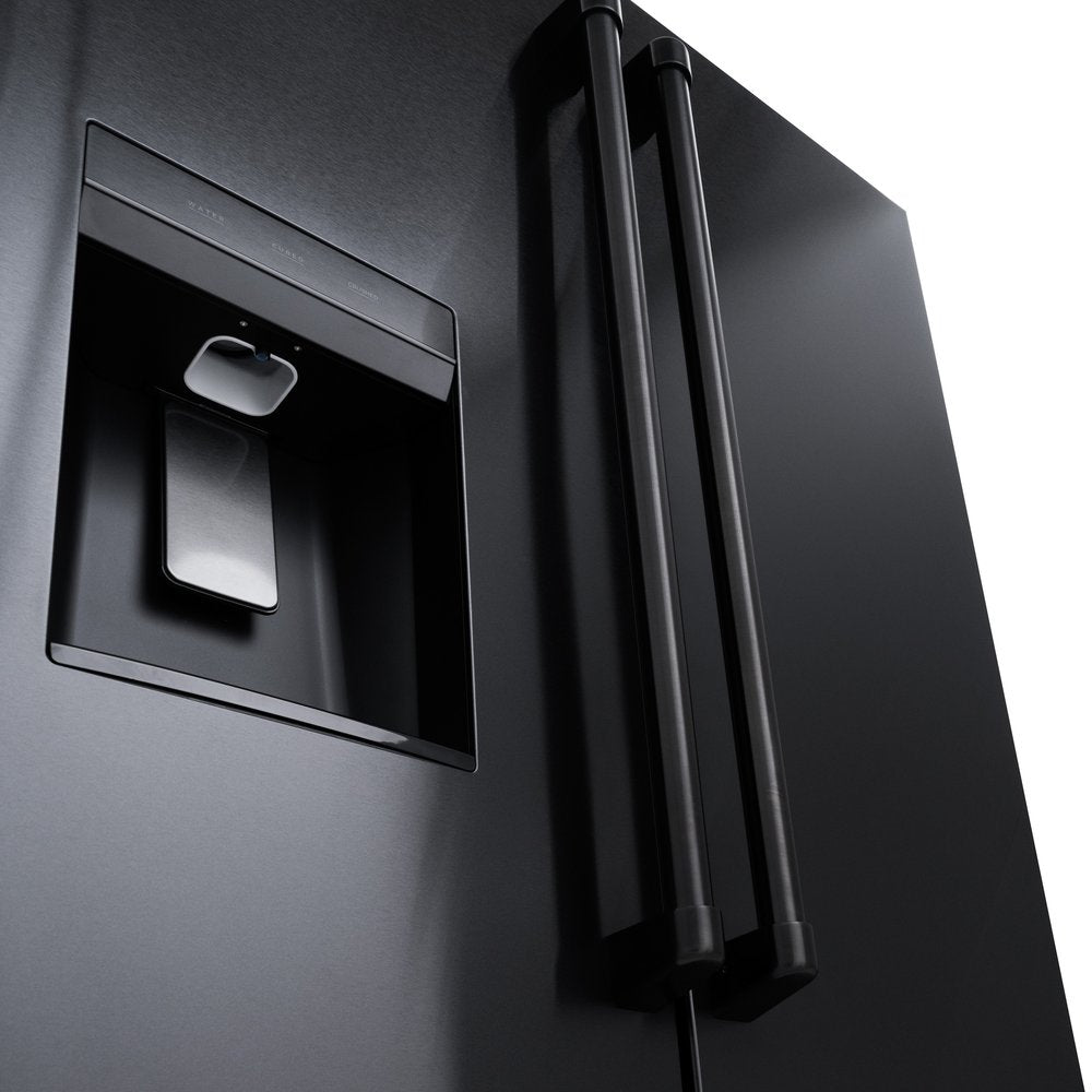 ZLINE 36 in. French Door Refrigerator 28.9 cu. ft. Standard-Depth Black Stainless Steel Water Dispenser Dual Ice Maker (RSM-W-36-BS)