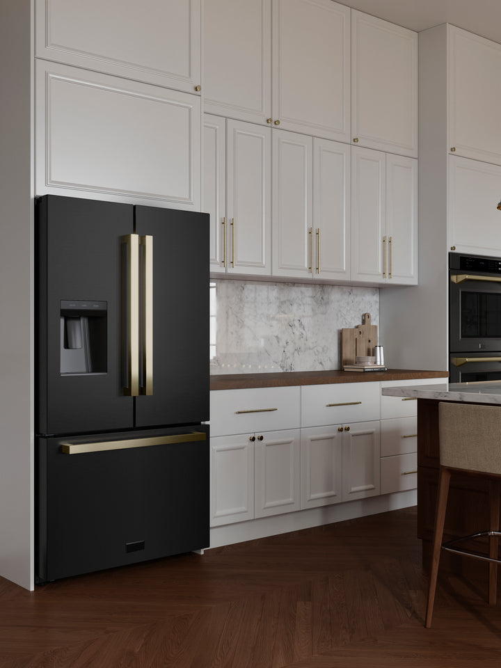 ZLINE 36 Inch Freestanding Refrigerator 28.9 Cu. Ft. Standard Depth Dual Ice Maker Water Dispenser Black Champagne Bronze Square Handles (RSMZ-W36-BS-FCB)