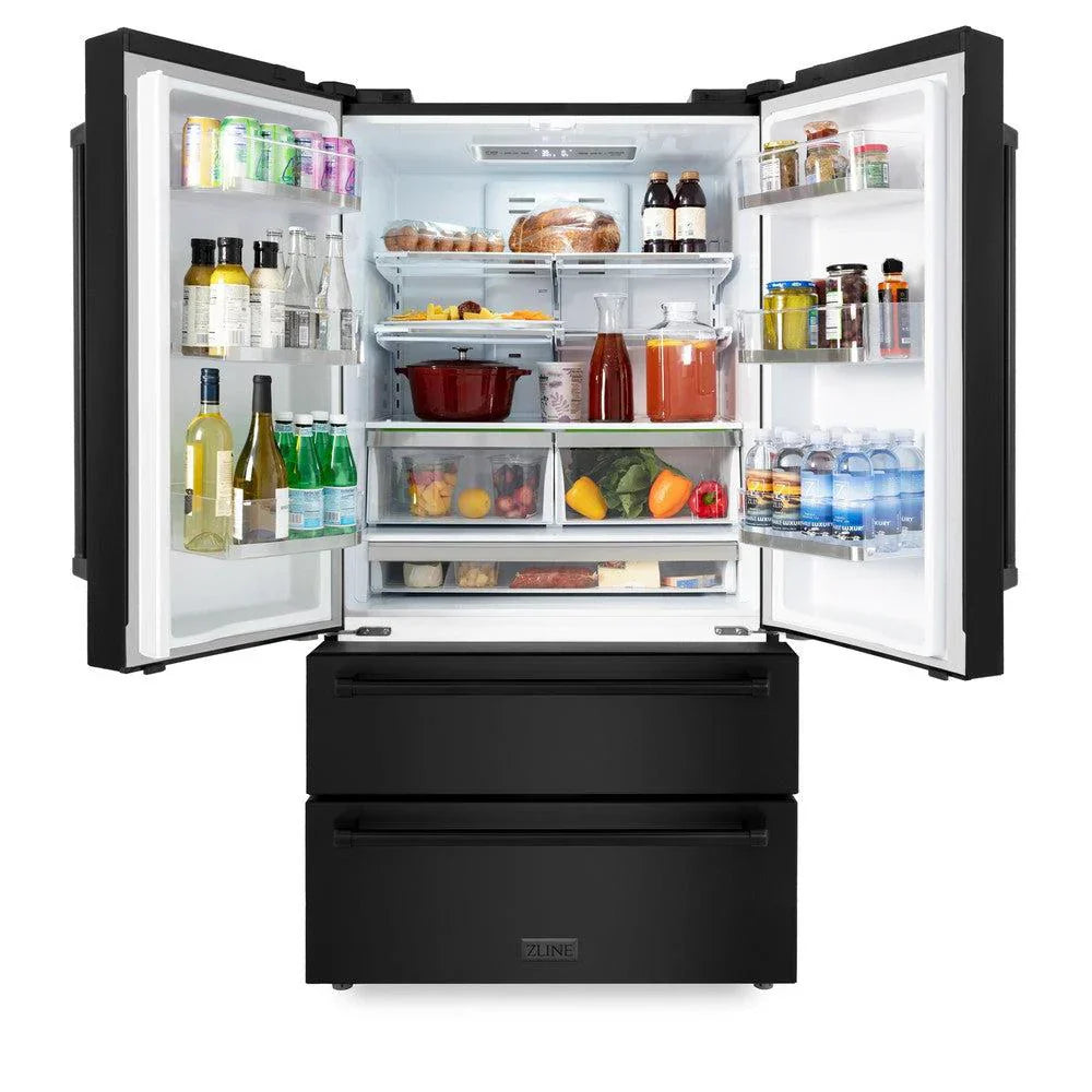 ZLINE 36 in French Door Refrigerator 22.5 cu. ft Ice Maker Black Stainless Steel (RFM-36-BS)