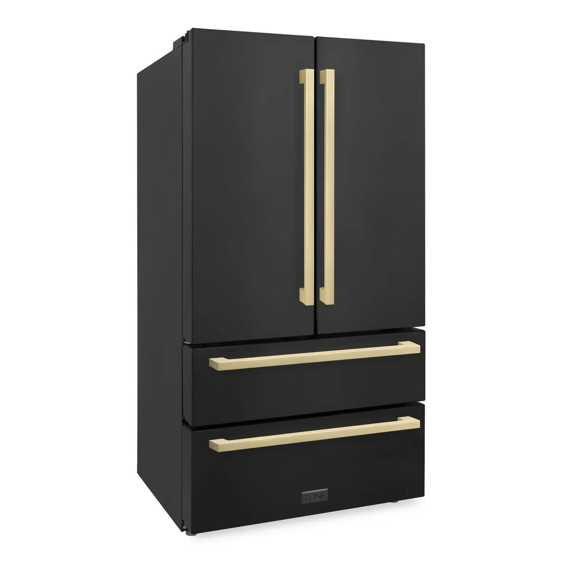 ZLINE 36 Inch French Door Refrigerator 22.5 cu. ft. Black Stainless Steel Champagne Bronze Handles Ice Maker (RFMZ-36-BS-FCB)