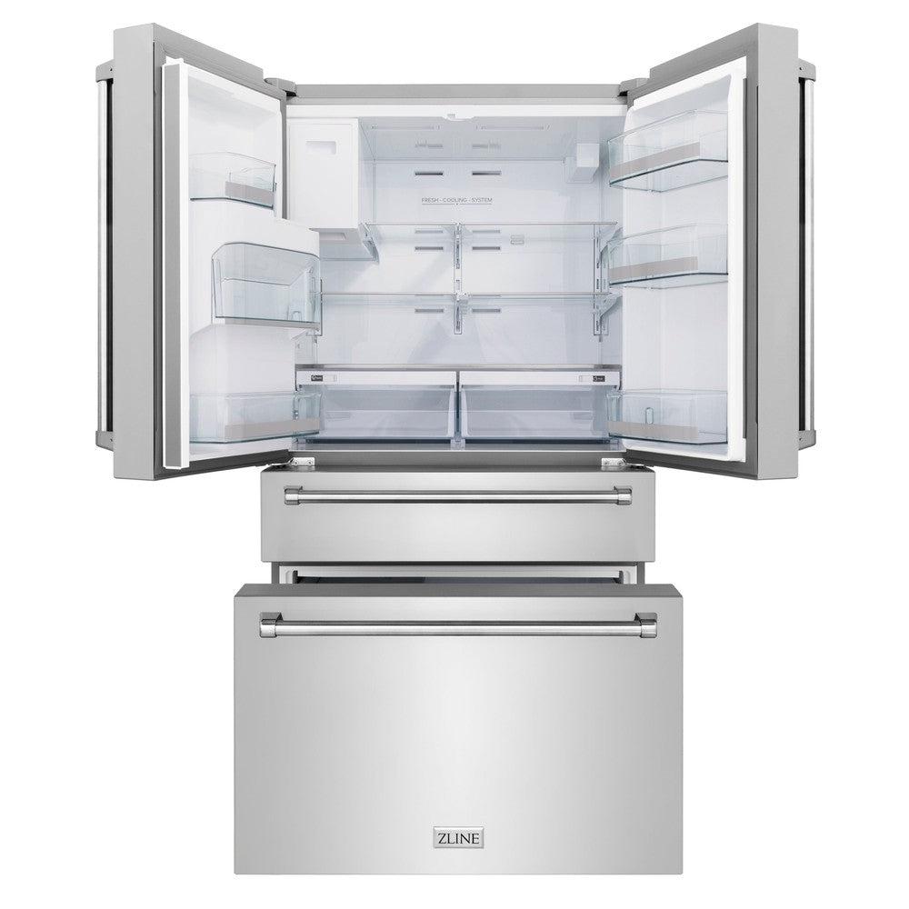 ZLINE 36 Inch French Door Refrigerator 21.6 cu. ft 4-Door Water & Ice Dispenser Fingerprint Resistant Stainless Steel (RFM-W-36)