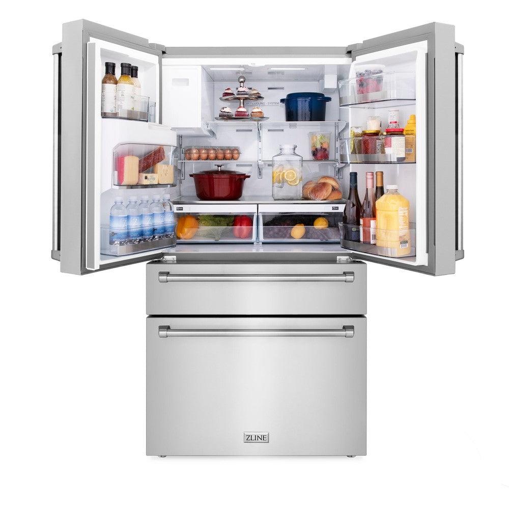 ZLINE 36 Inch French Door Refrigerator 21.6 cu. ft 4-Door Water & Ice Dispenser Fingerprint Resistant Stainless Steel (RFM-W-36)