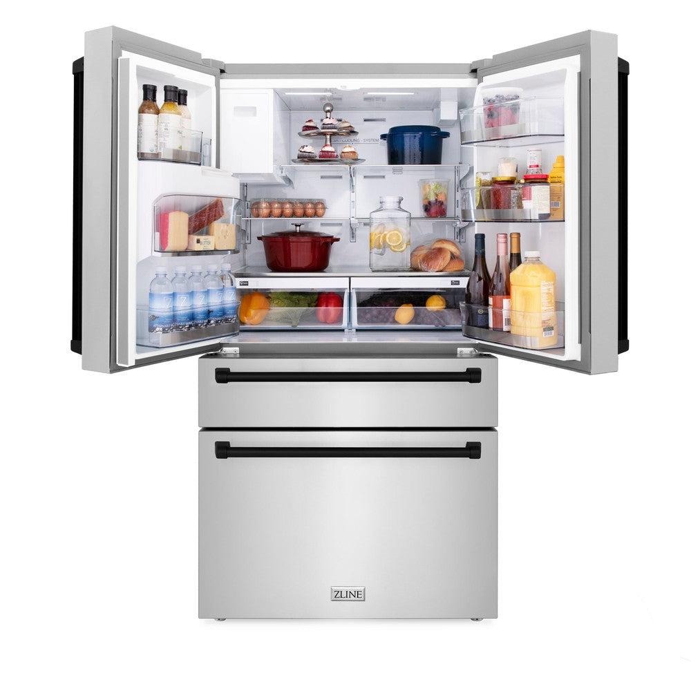 ZLINE 36-Inch French Door Refrigerator with Water & Ice Dispenser, Fingerprint Resistant Stainless Steel, Matte Black Accents (RFMZ-W-36-MB)
