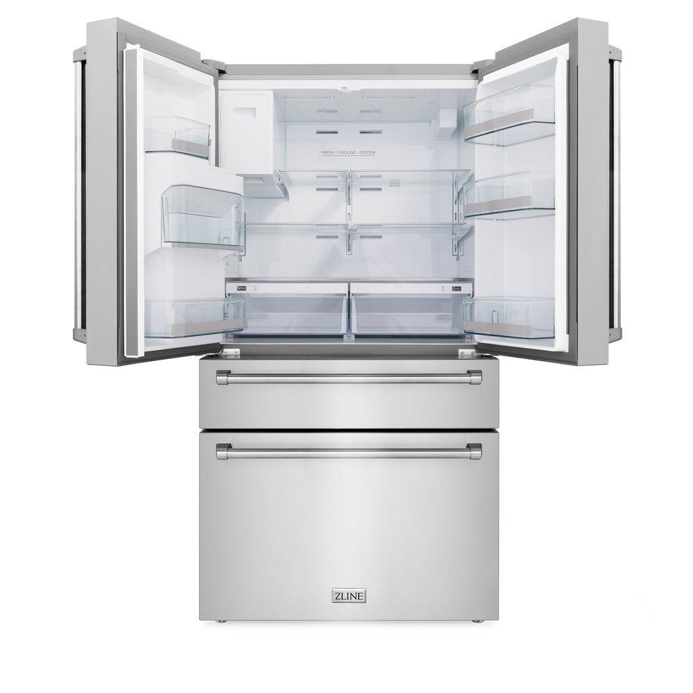ZLINE 36 Inch French Door Refrigerator 21.6 cu. ft 4-Door Water & Ice Dispenser Fingerprint Resistant Stainless Steel (RFM-W-36)