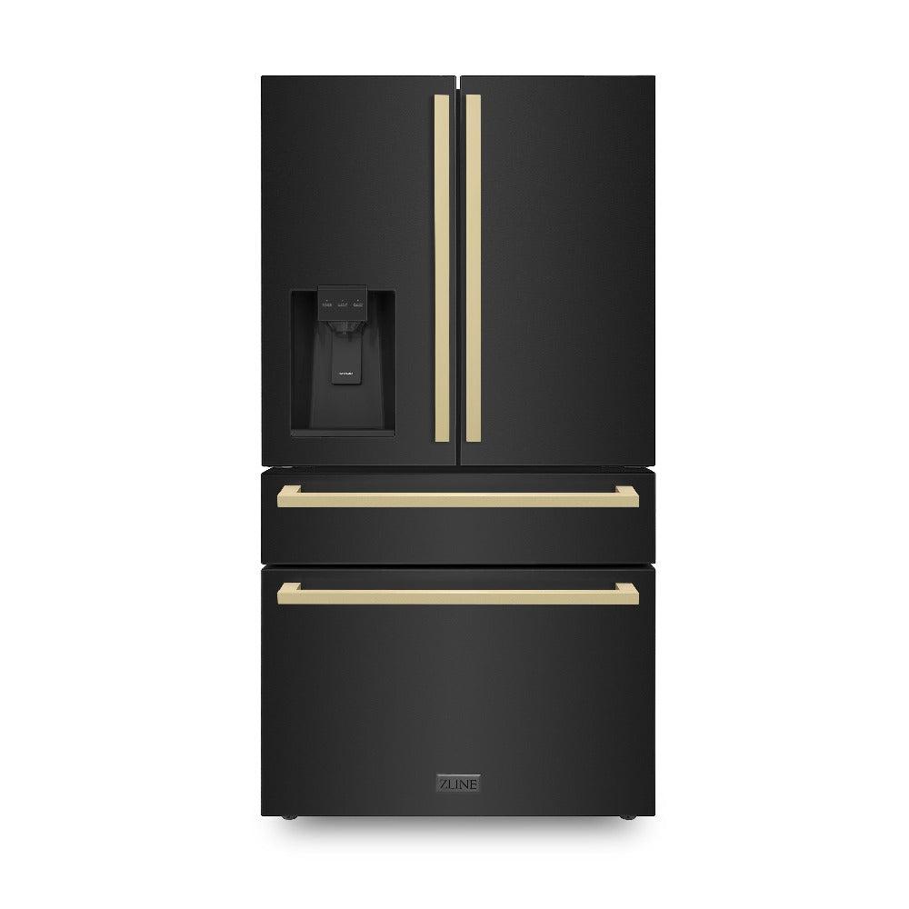 ZLINE 36 in. Built-In Refrigerator with Water & Ice Dispenser, Black Finish with Champagne Bronze Handles (RFMZ-W36-BS-FCB)
