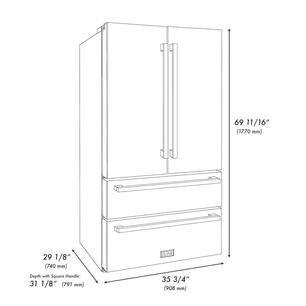 ZLINE 36 in. Refrigerator French Door Water & Ice Dispenser Champagne Bronze Handles (RFMZ-W-36-FCB)