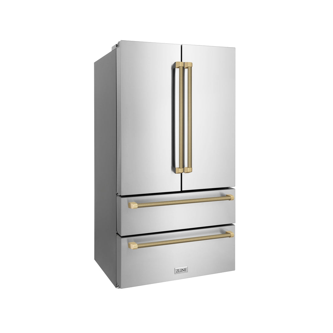 ZLINE 36 in. French Door Refrigerator 22.5 cu. ft. Counter-Depth Fingerprint-Resistant Stainless Steel Ice Maker Champagne Bronze Helix Handles (RFMZ-36-KCB)