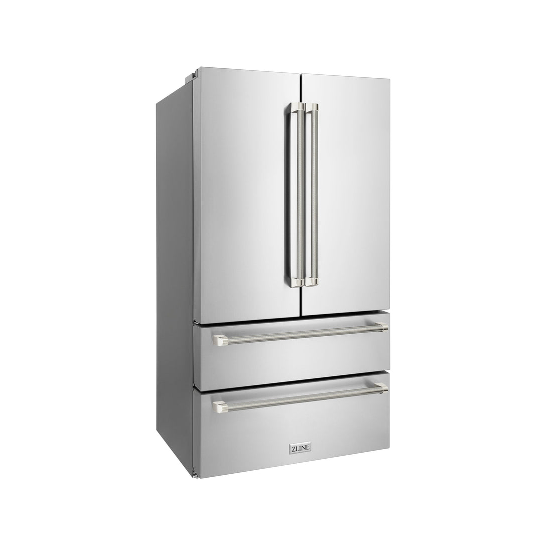 ZLINE 36 in. Counter-Depth French Door Refrigerator 22.5 cu. ft. Fingerprint-Resistant Stainless Steel, Ice Maker, Polished Nickel Helix Handles (RFMZ-36-KPN)