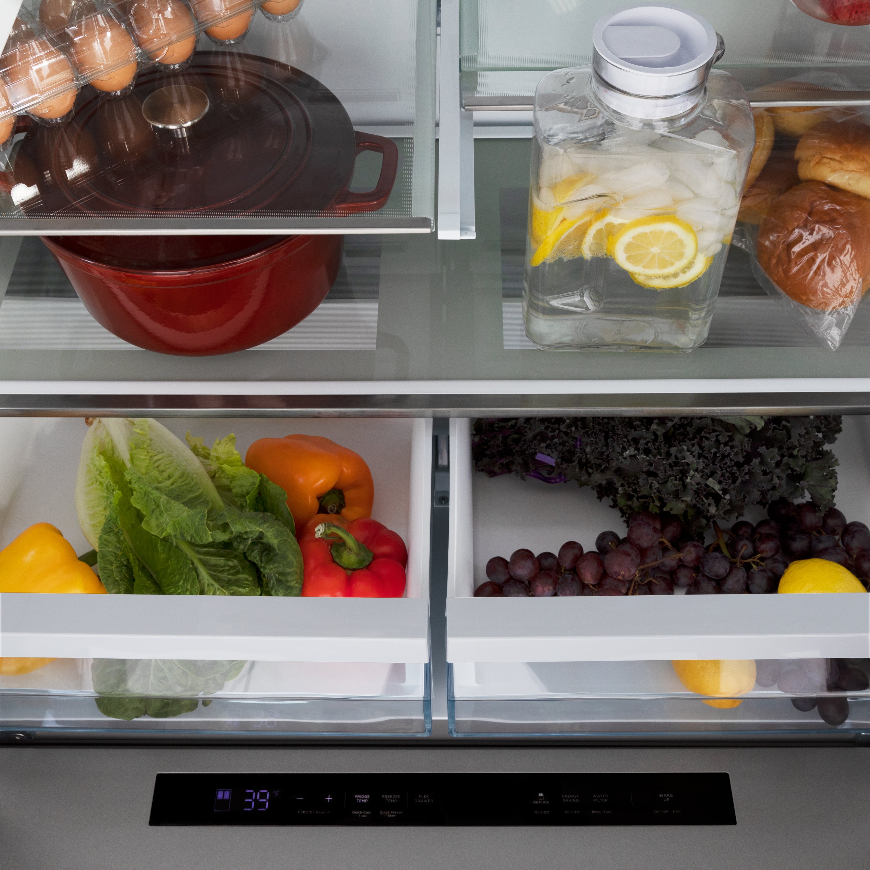 ZLINE 36 in. Counter-Depth French Door Refrigerator 21.6 cu. ft. with Water Dispenser, Ice Maker, Fingerprint-Resistant Stainless Steel, Polished Nickel Helix Handles (RFMZ-W-36-KPN)
