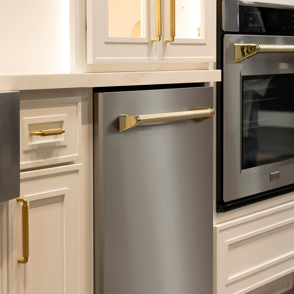 ZLINE Autograph 24-Inch Monument Series Tall Tub Dishwasher with 3rd Rack, Top Touch Controls, Stainless Steel Finish, Polished Gold Helix Handle, 45 dBA – Model DWMTZ-30424-KG