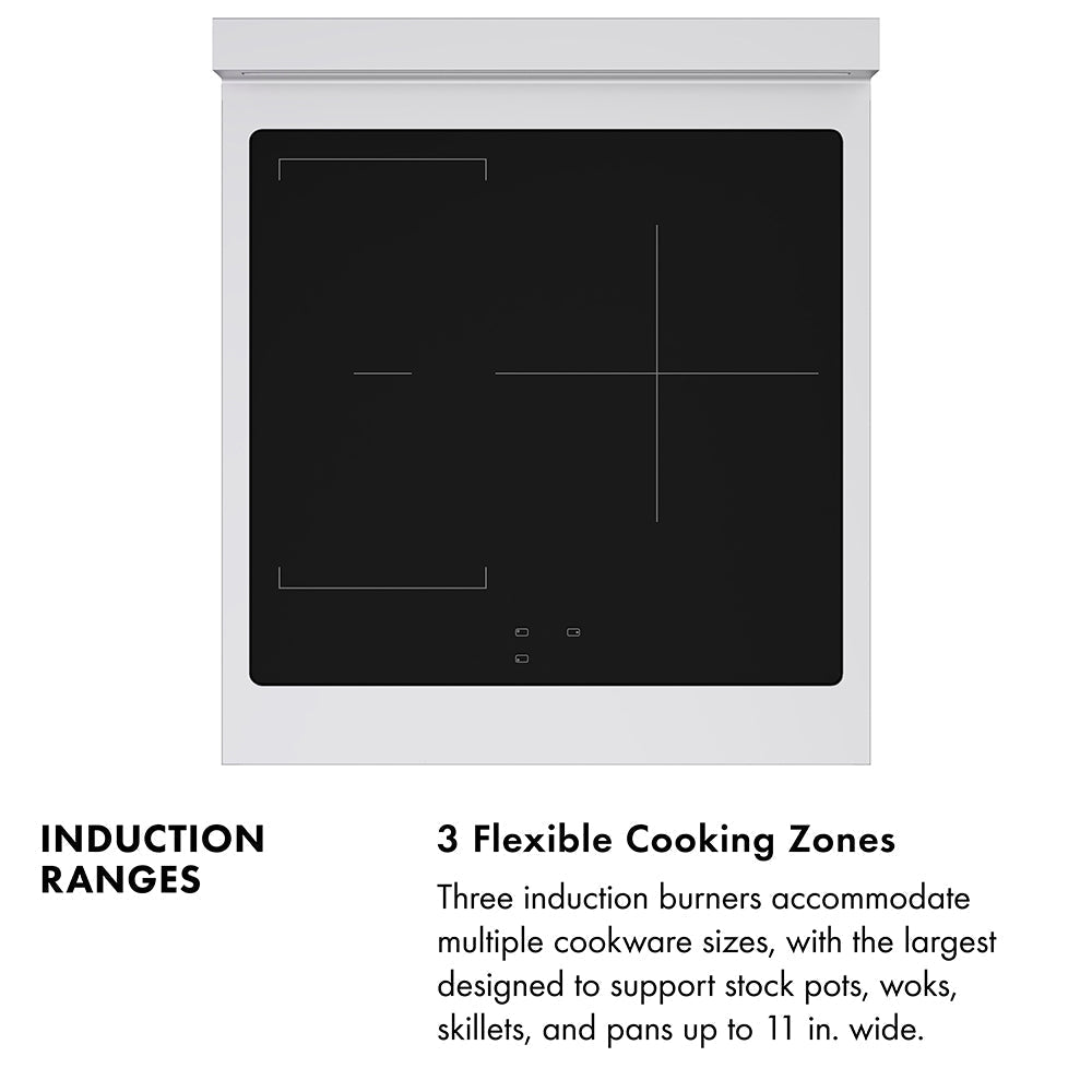 ZLINE 24" Induction Range 3.2 cu. ft. Electric Convection Oven 3 Element Cooktop Satin Stainless Steel White Matte Door (SINRS-WM-24)